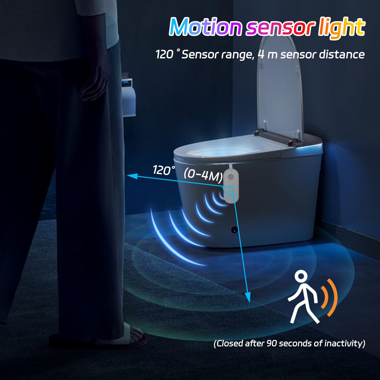 2 luci notturne per WC, sensore di movimento, luce notturna, sensore di movimento, sensore di movimento, luce igienica, 8 gradienti, per bagno, bagno