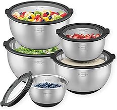 SILBERTHAL Set of 5 Stainless Steel Bowls with Airtight Lids - Graduated Scale - Stainless Steel Houndstooth - Ideal for Preserving or Mixing
