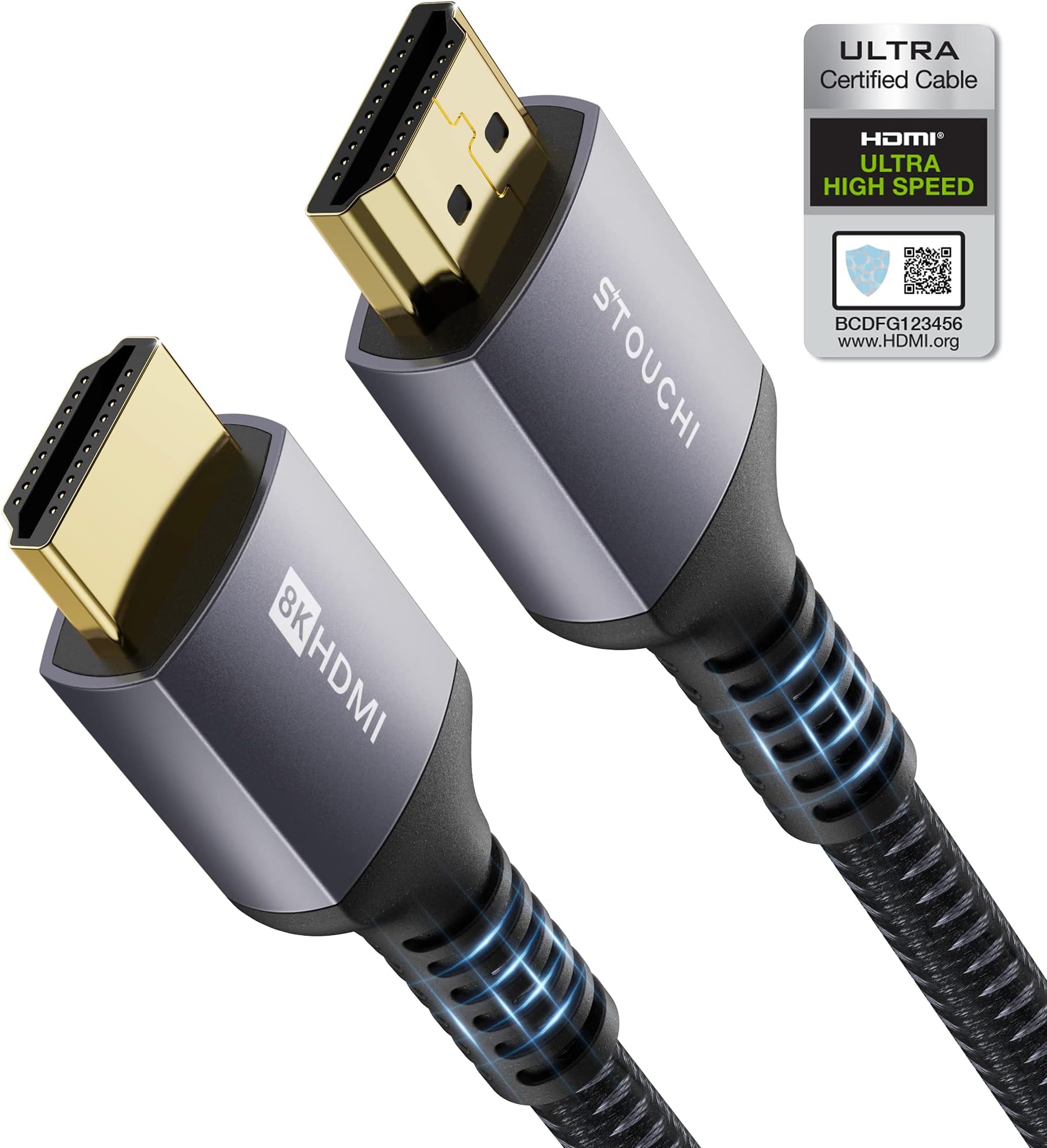 Stouchi 8K HDMI Cable 2M Certified 48Gbps Ultra High Speed HDMI® Cable Nylon Braided Cord 8K@60Hz 4K@120Hz 2K@144Hz/120Hz HDCP 2.2&2.3 eARC Dolby Vision for PS5 Xbox Series X Roku TV Mac Mini M4