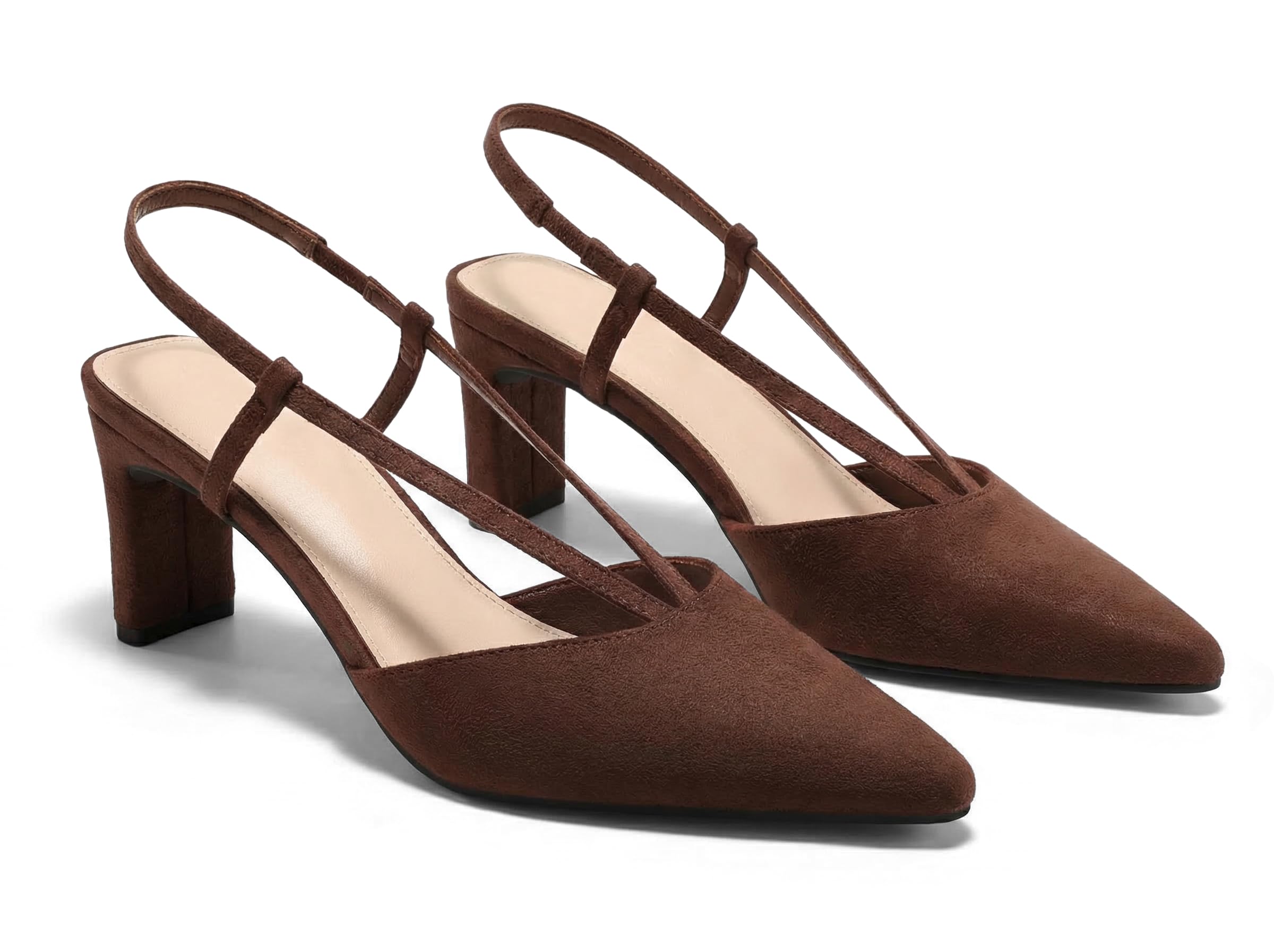Womens Low Chunky Heels Slingback Pumps Closed Pointed Toe V-Strap Slip On Wedding Party Dress Shoes-image-47