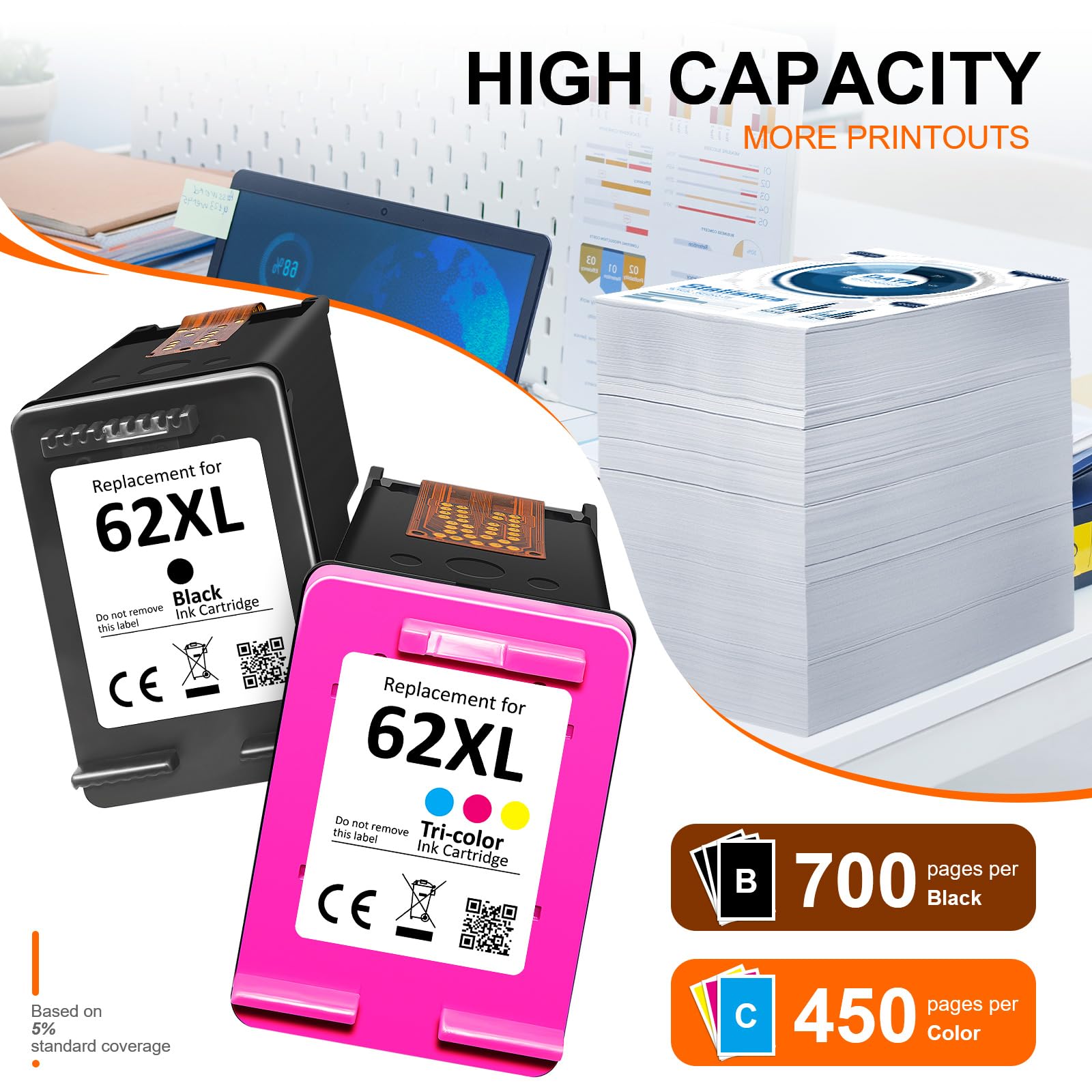 62 XL Druckerpatronen Multipack, 62XL Patronen Schwarz und Farbe kompatible für Original HP 62 Druckerpatronen für Envy 5541 5544 5646 5744 5540 5542 5546 5640 5646 OfficeJet 200 200c 250 250c 5740