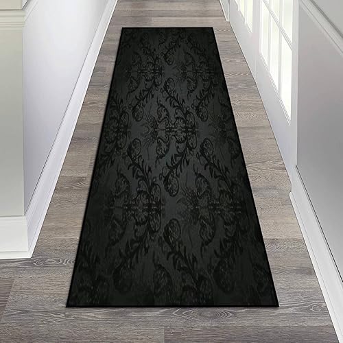 Miniatura 3 de Alfombra larga de lujo sin costuras color carbón gótico, antideslizante, para pasillo, entrada, pasillo, yoga, decoración del hogar, baño, sala de