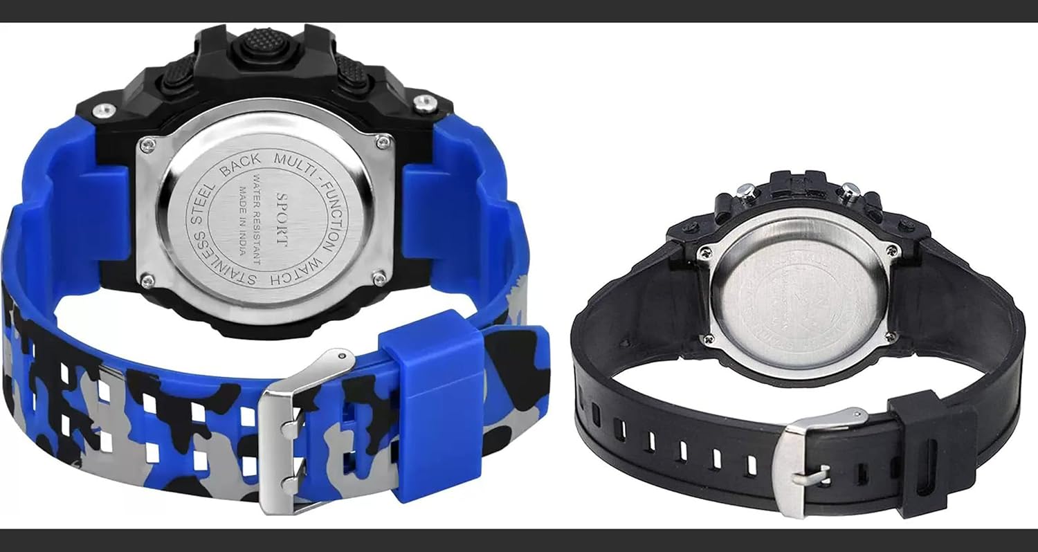 Rozti Sports Digital Men’s Watch Black Dial Blue Colored Strap Combo Watches for Kids & Boys