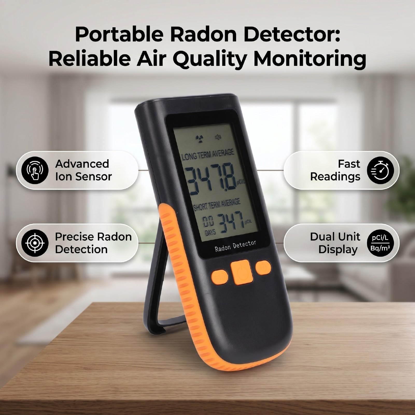 Fafeicy Rilevatore di Radon Portatile, Sensore di Ioni per Ufficio Domestico, Monitor di Radon da 0 a 270 PCiL con Controllo App Bluetooth, Aggiornamento Orario, Display LCD Digitale,