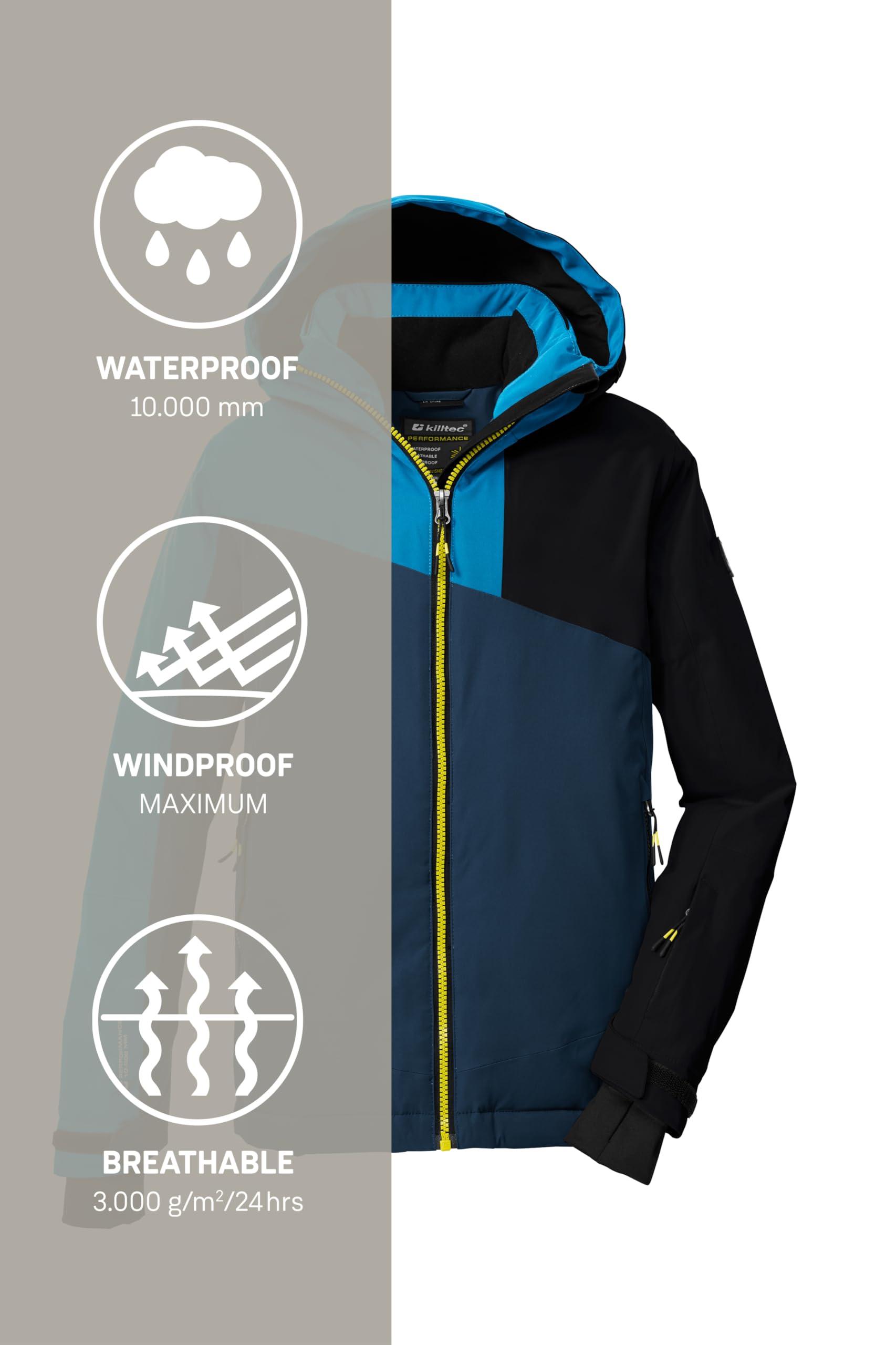 Killtec KSW 192 BYS SKI JCKT - Chaqueta de esquí con capucha y paranieves para niño, color azul oscuro/azul cielo, 152, 43475-000