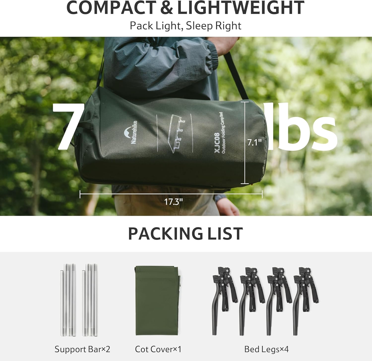 Naturehike Extra Wide GreenWild Camping Cot, Folding Lightweight Camp Cot Bed, Portable Sleeping Bed for Backpacking Travel Beach Home