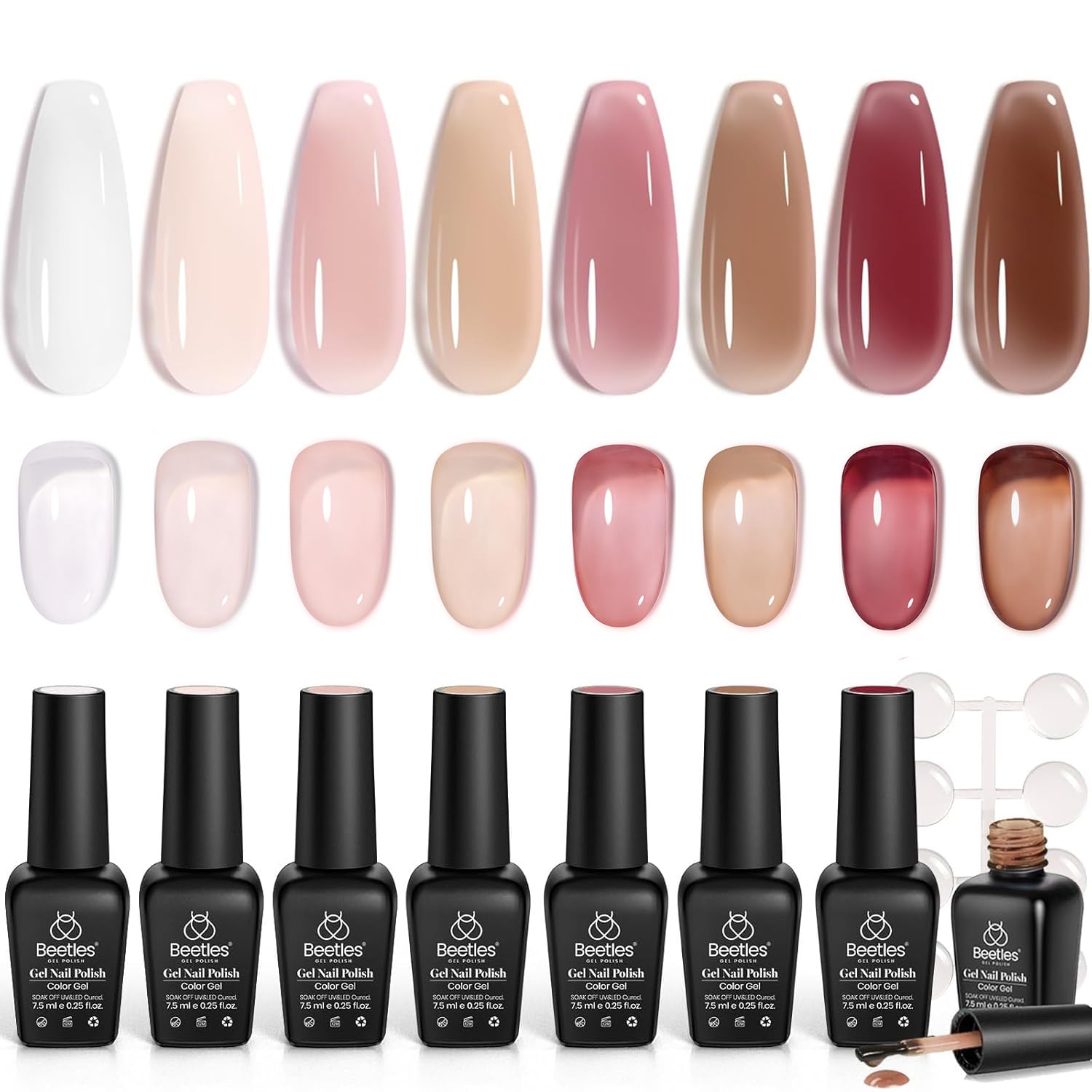Beetles Jelly Gel Nail Polish Set, 8 Nude Jelly Pink Milky Brown Translucent Colors Gel Nail Polish Sweet Temptation Collection Soak Off LED Nail Art