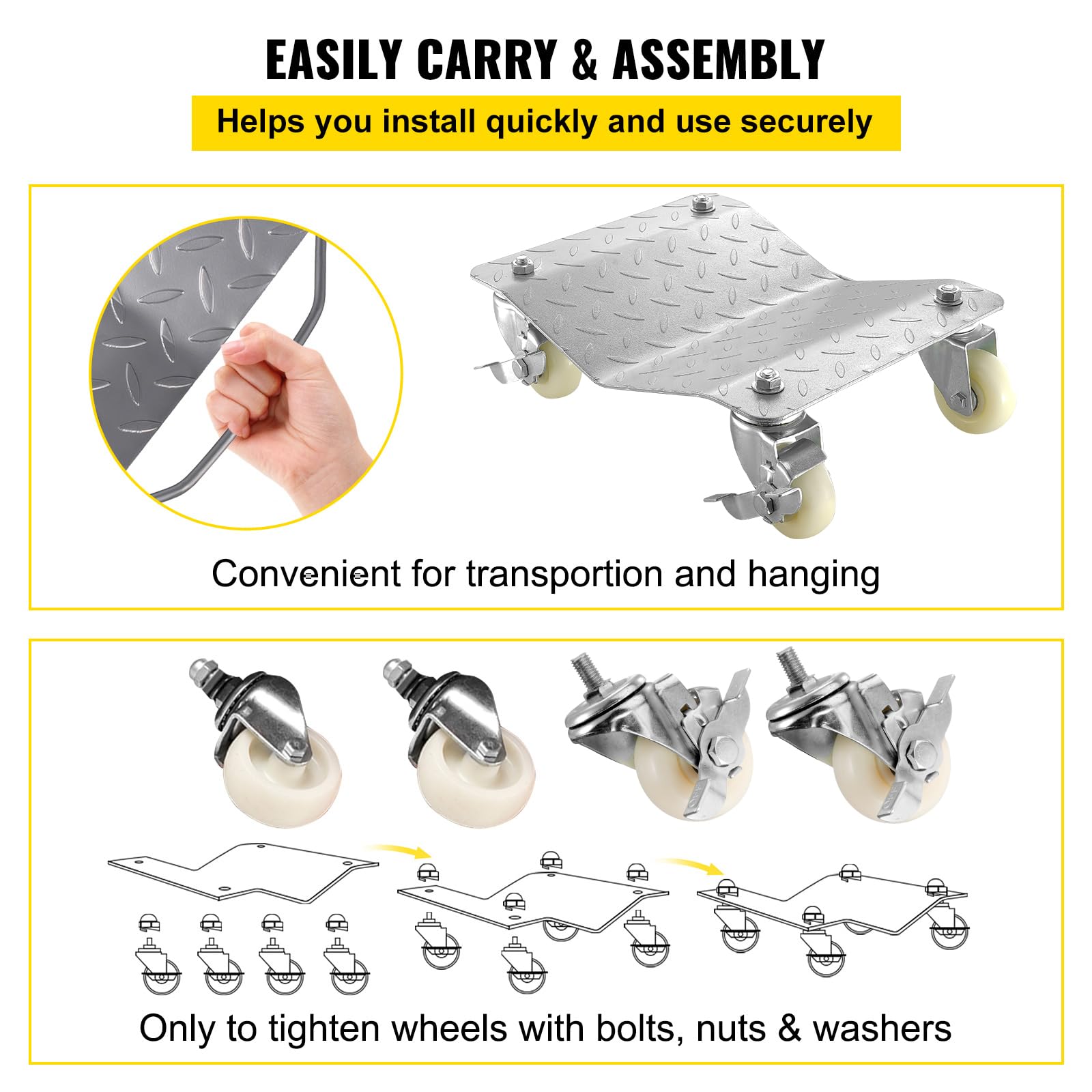 VEVOR Carro de localización de vehículos para Garaje, Coche de Venta de Taller, Carga 39,2 kg, Carro de Transporte 2 Piezas 406 x 305 mm