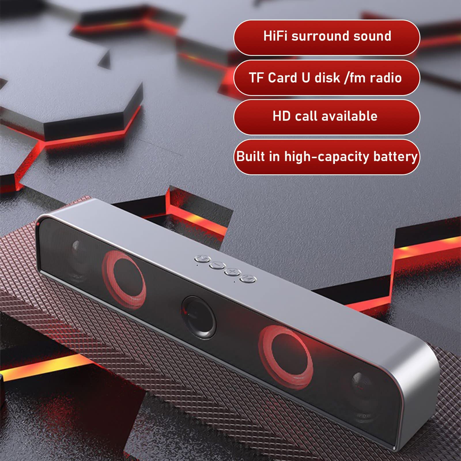 Soundbar Bluetooth, Subwoofer Dźwiękowy Bluetooth Z Dwoma Głośnikami I Diodami LED, Dźwięk Przestrzenny 360°, Połączenia Głosowe HD, HiFi Space Surround Sound Enjoy, Do PC TV Theatre