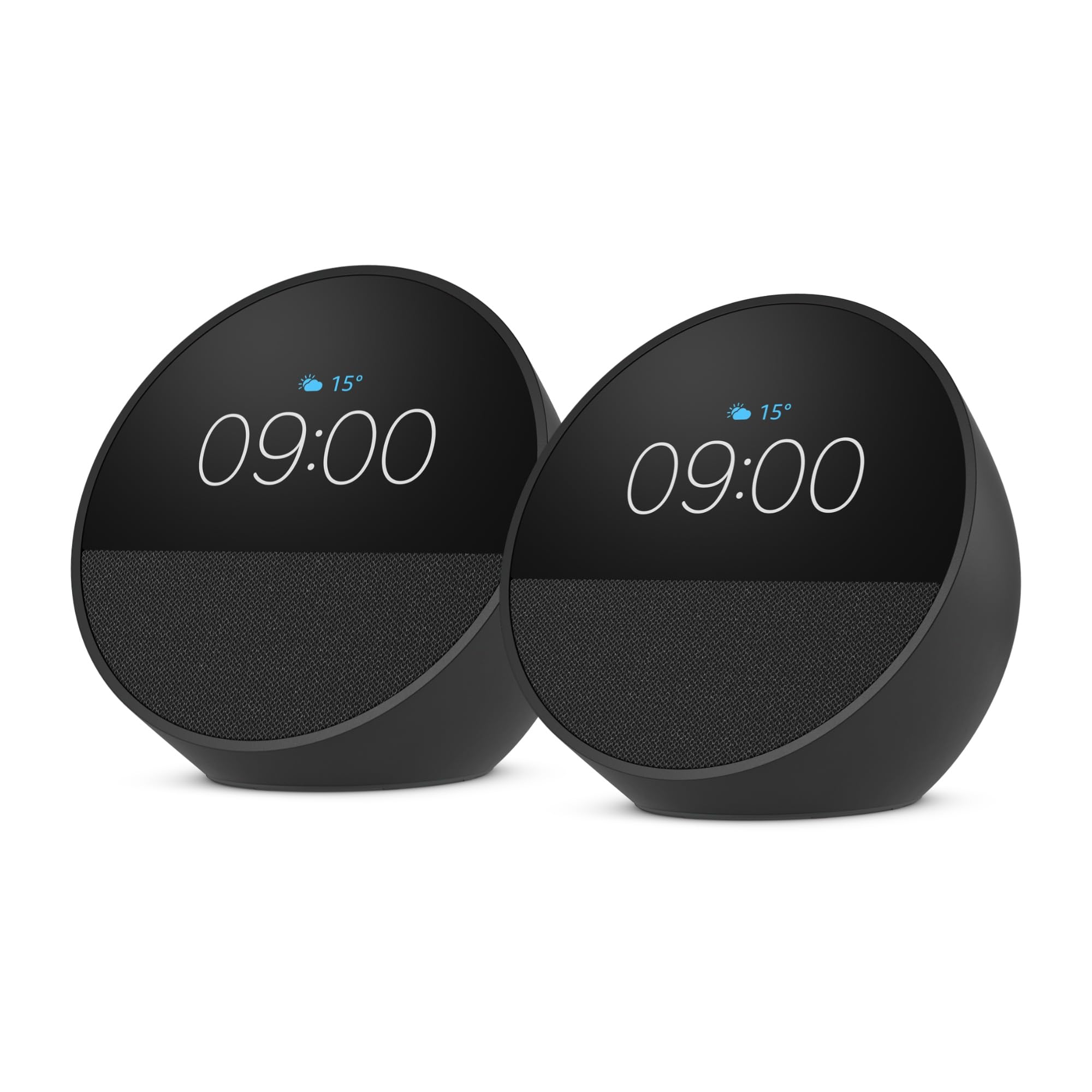 Amazon Echo Spot (modello 2024) | Sveglia intelligente con audio di qualità | Nero, con Accesso Anticipato ad Alexa+ (Confezione da 2)