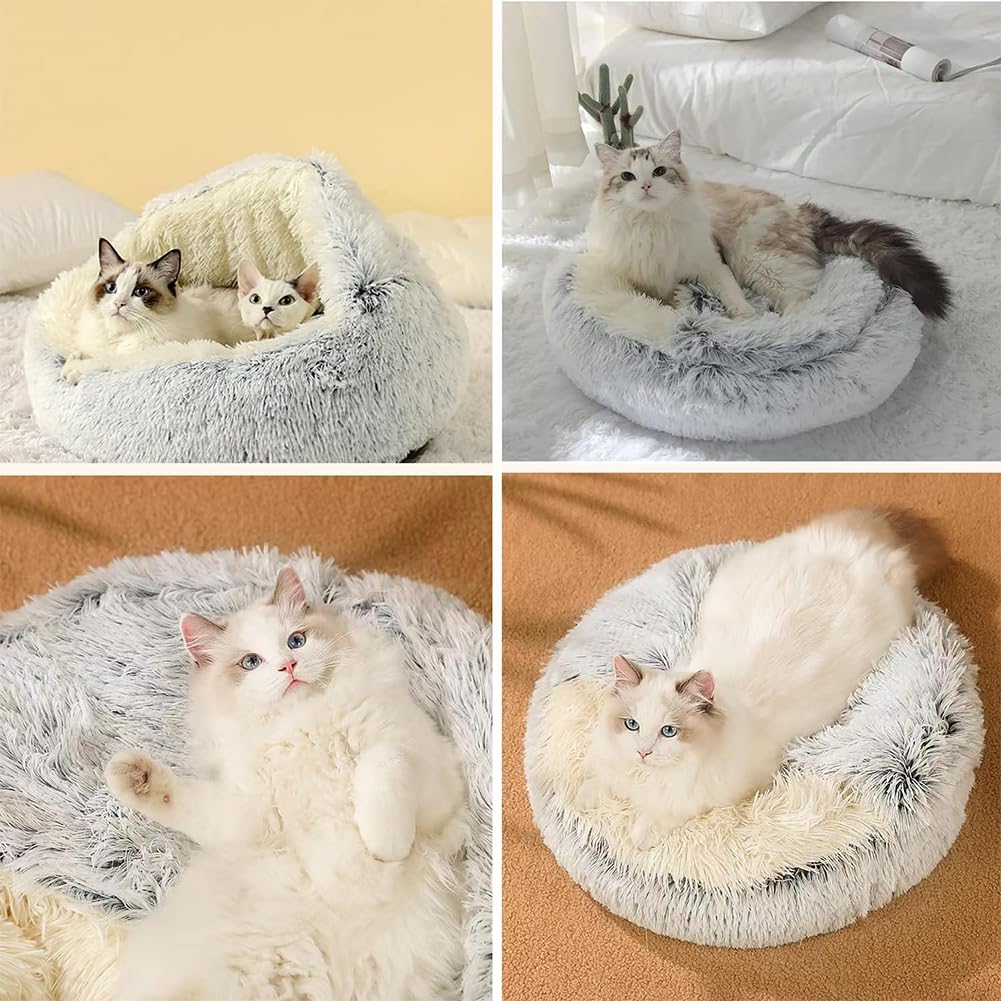 Letto soffice per Cani a Forma di Conchiglia Cuccia per Gatti da 60 cm Calmante Soffice Peluche Letto per Animali Domestici Divano per Lettino Gatto Cesto per Gatto e Cane (Grigio, 60cm)