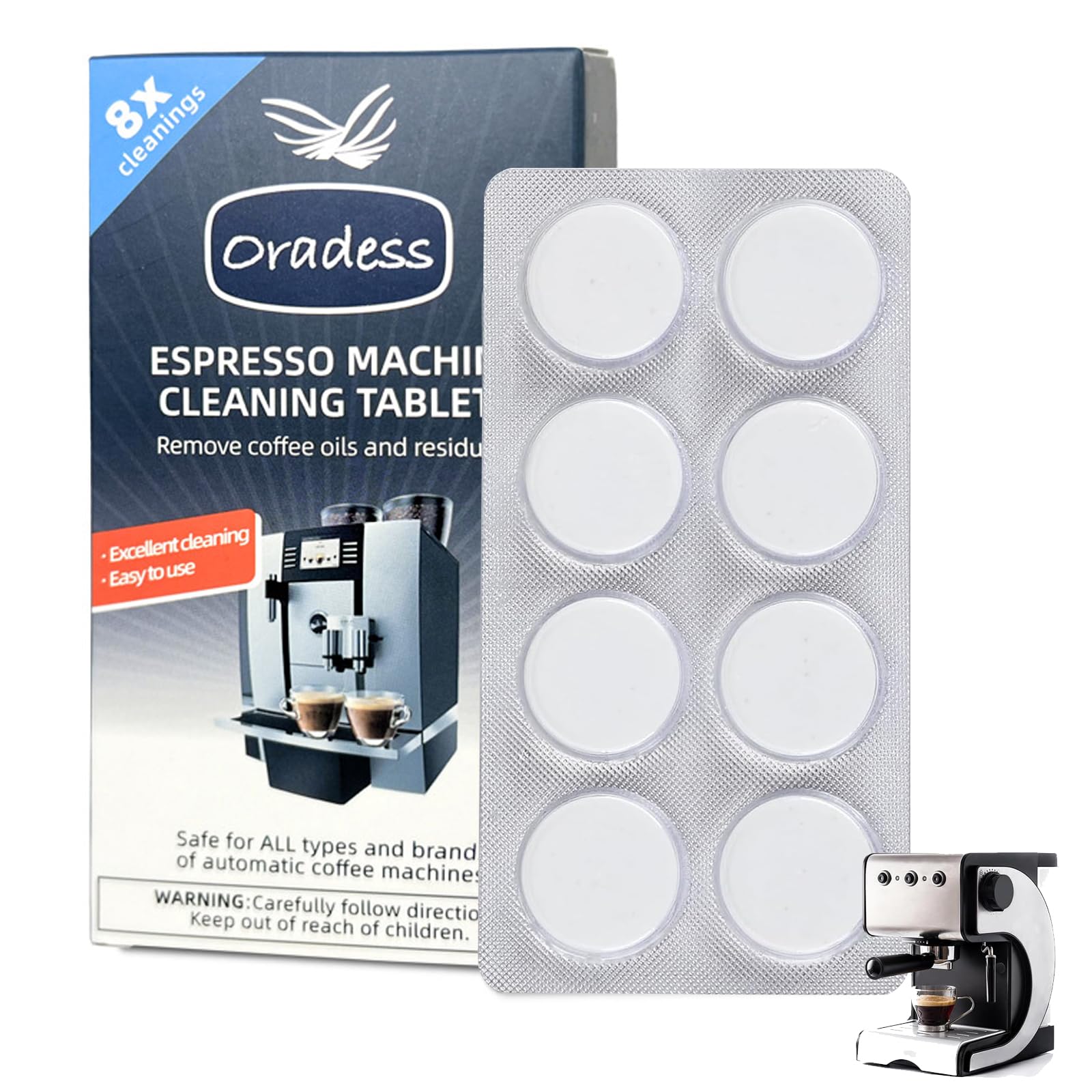 8pcs Coffee Machines Cleaning Tablets Espresso Machine Cleaning Tablets Descaling Cleaning Tablets for Clean Internal Parts, Portafilter, Inaccessible Areas