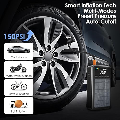 Miniatura 3 de JIYHF Arrancador de salto de 3000 A con compresor de aire, inflador de neumáticos de 150 PSI, batería de litio de 12 V, gasolina de 8.0 L y motores