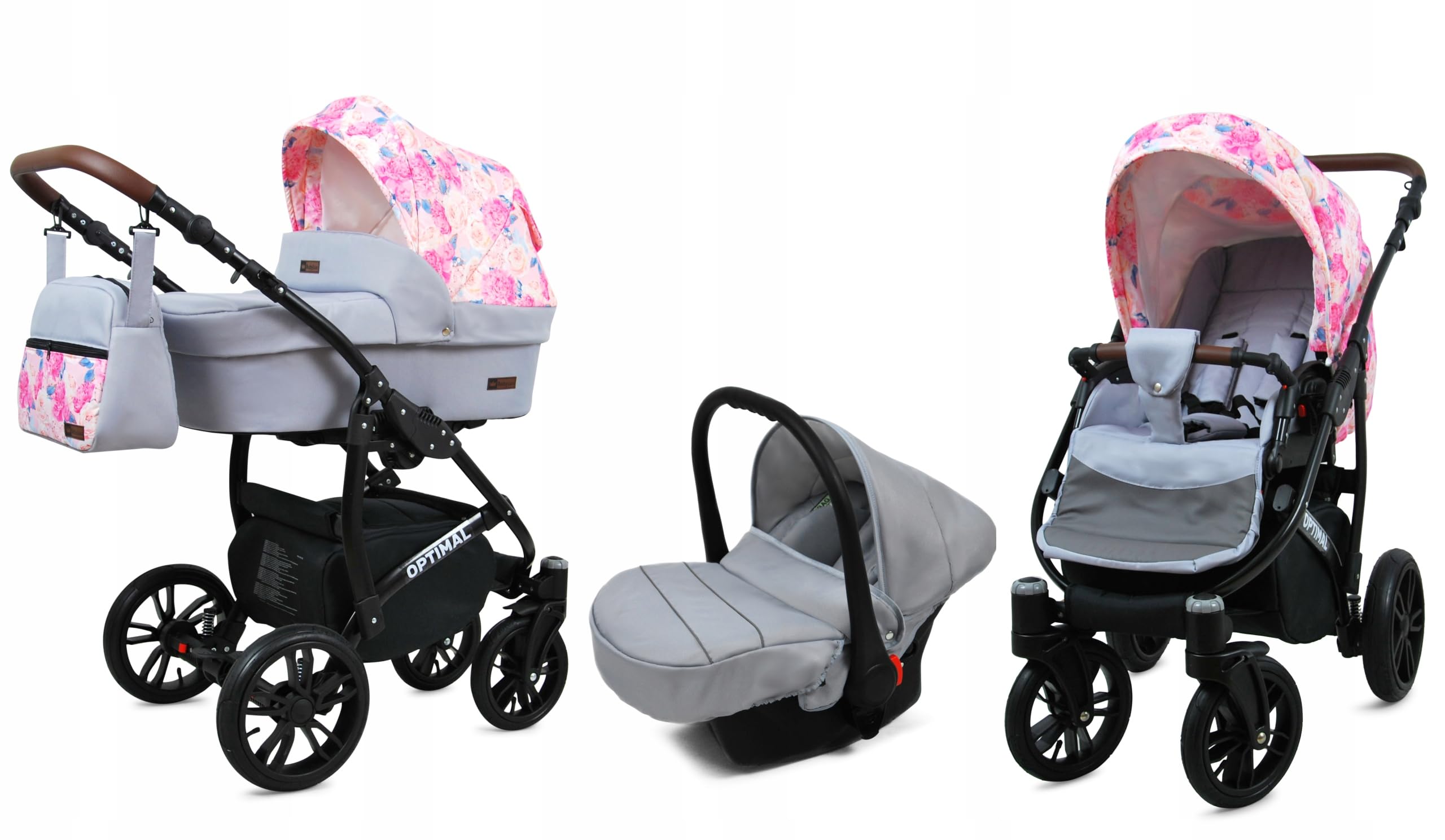BabyLux Zestaw wózków dziecięcych 3 w 1 – optymalny – w zestawie wanienka dla niemowląt, fotelik sportowy, fotelik samochodowy – fotelik samochodowy – zestaw wózków dziecięcych z torbą do przewijania