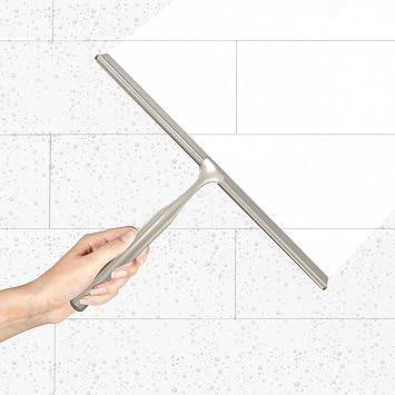 Better Living Deluxe XL Shower Squeegee, Multi-Purpose Silicone Squeegee Blade with Storage Hook, Rust-Proof Heavy Duty Window, Glass, Shower Scrubber, Windshield Wiper, 12, Brushed Nickel