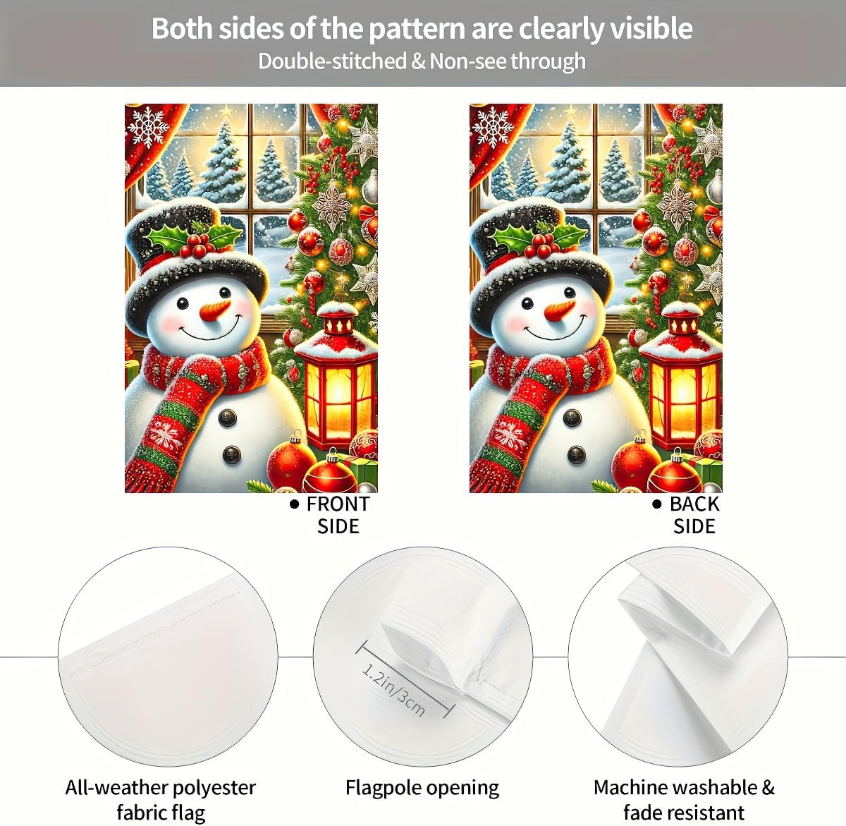 Christmas Snowman Garden Flag 12x18 Inch Double Sided Holiday Snowman with Lantern Tree Small Outdoor Yard Flag Seasonal Welcome Garden Banner for Porch Lawn Patio Christmas Decor - Image 5