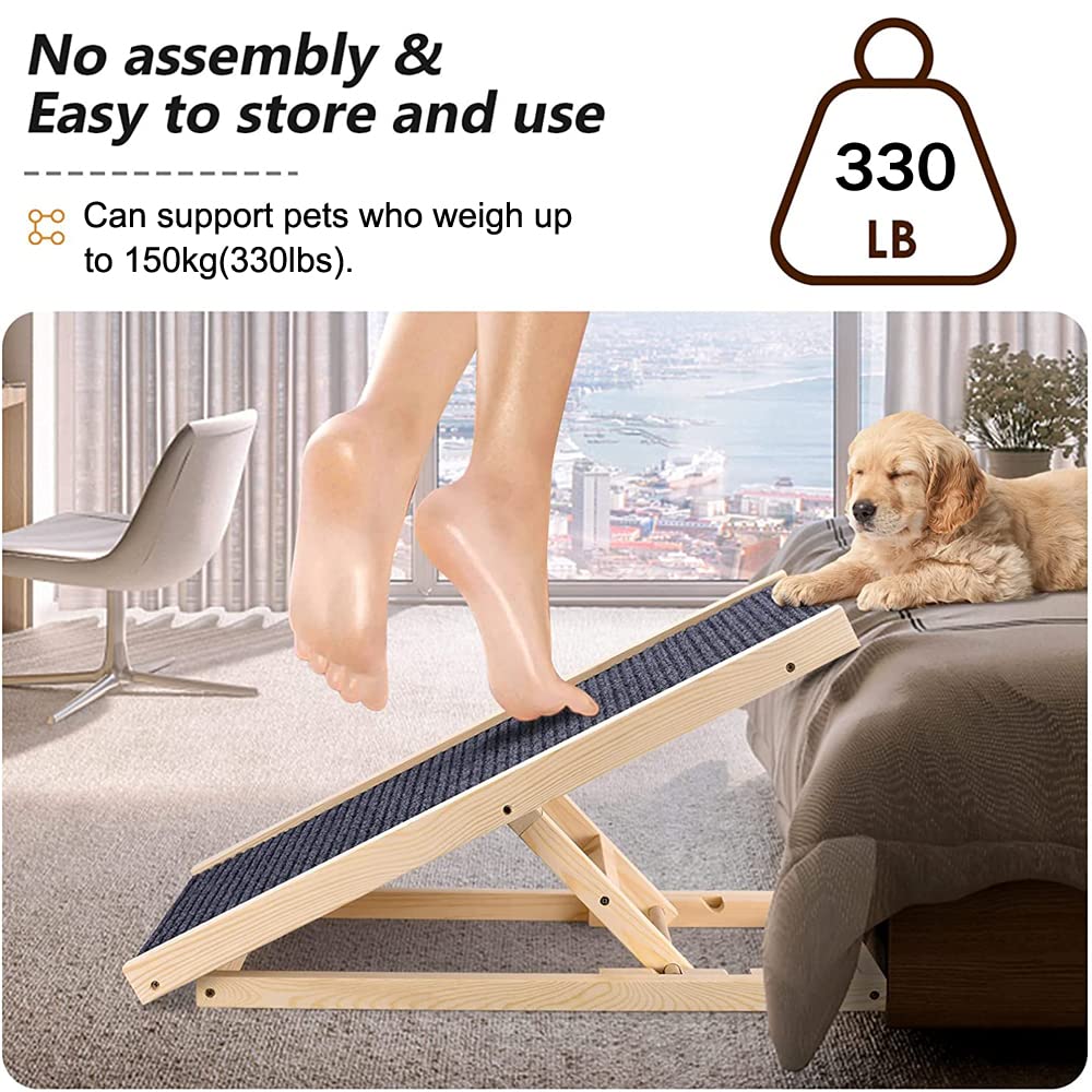 Folding Dog Pet Ladder Vehicle Ramp W/Anti-slip Carpet, Solid Wooden Pet Ramp For Medium/Large Dog, Lightweight Portable Dog Ramp For Cars Sofa Bed, Adjustable For 4 Heights, 100CM Length - View #2