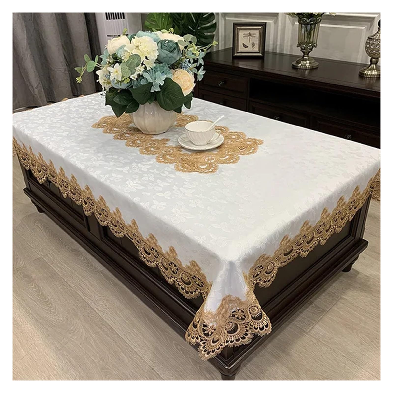 NJIEzhao Embroidered Lace Tablecloth Tablecloth Rectangle Embroidery Lace Round Table Cover Flower Elegant(HM51G,150X150cm)