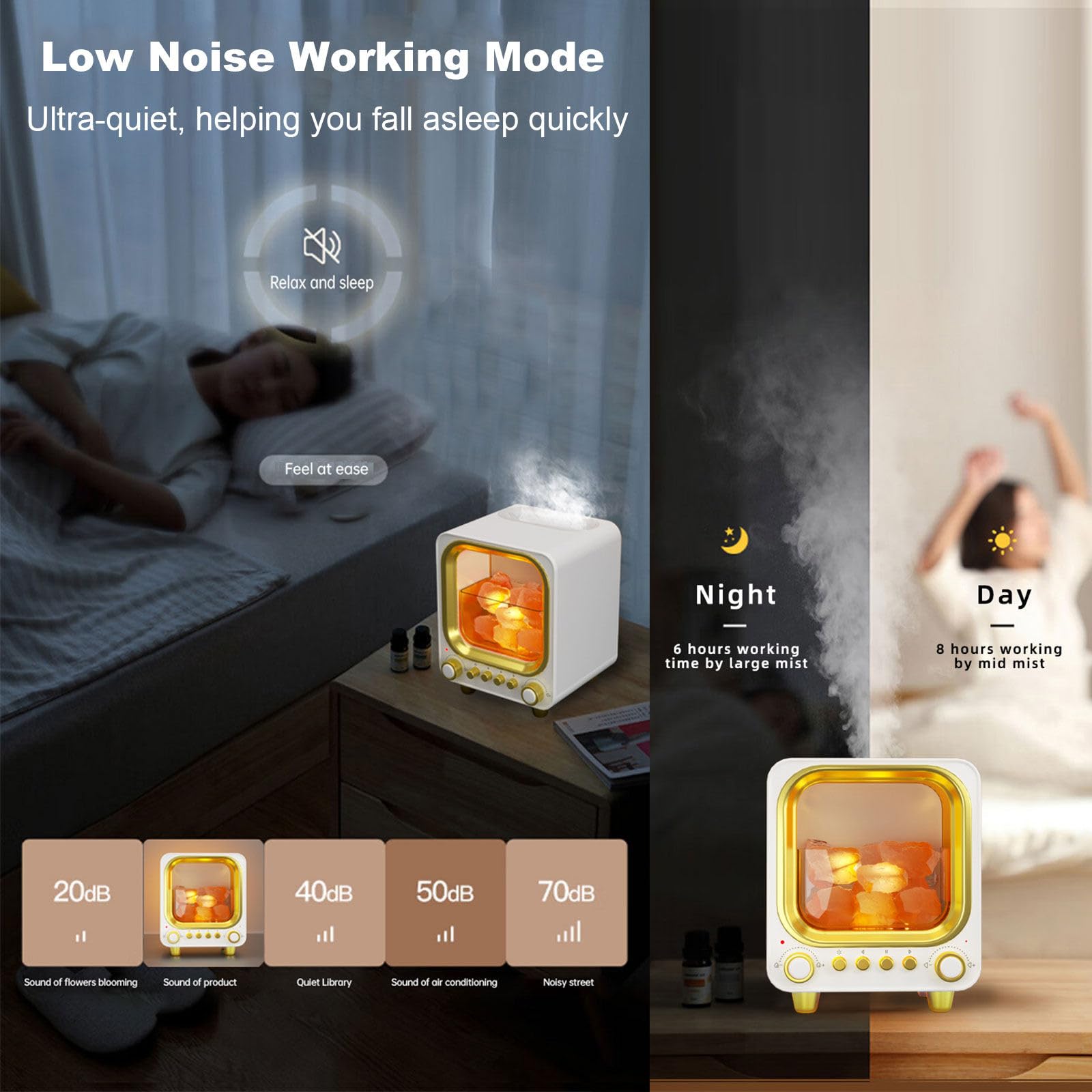 Difusor de Aceites Esenciales, Moderno Diseño 3 en 1, TV Estilo Humidificador Aceites Esenciales, Agregar Agua Encima, Humificador de Aromas, con Luz Nocturna, Reproductor Bluetooth