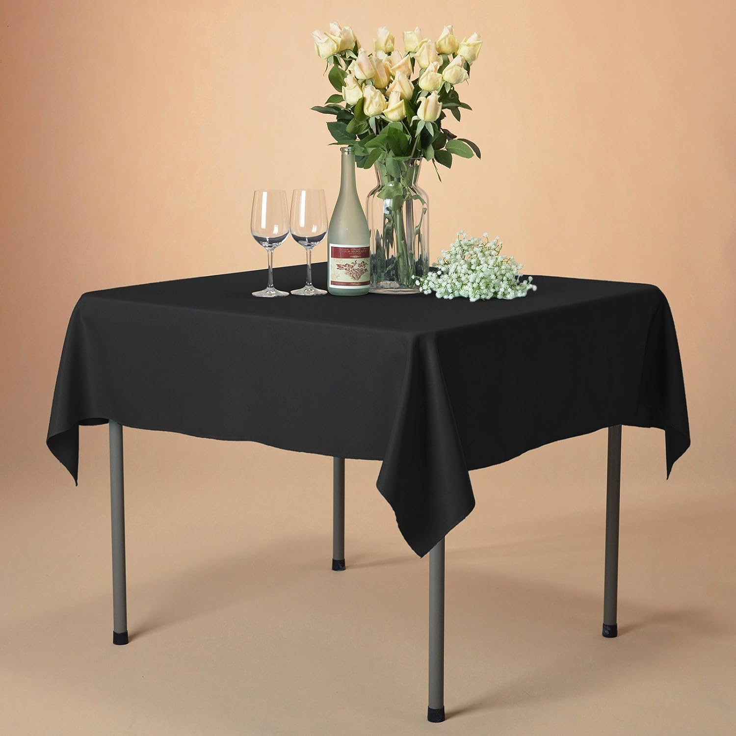 Remedios Square Tablecloth Solid Color Wrinkle-Free Polyester Table Cloth for Indoor and Outdoor Wedding Party Restaurant Banquet Home Dinner (Black, 54x54 inch)
