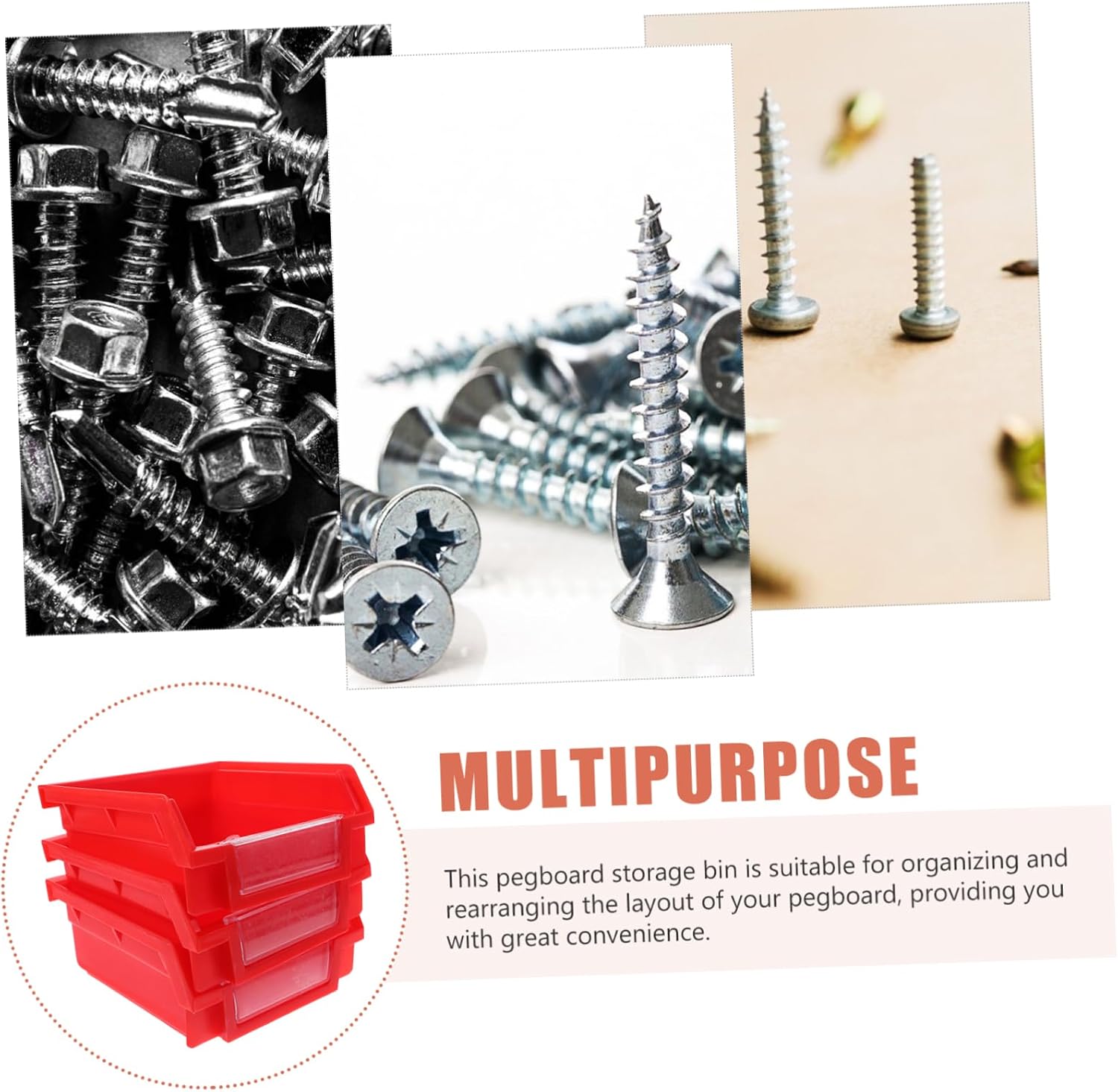 Alipis 3pcs Heavy Duty Pegboard Storage Bins with Hooks Wall Organizer for Tools and Accessories Sturdy Plastic Utility Baskets for Home Garage Use