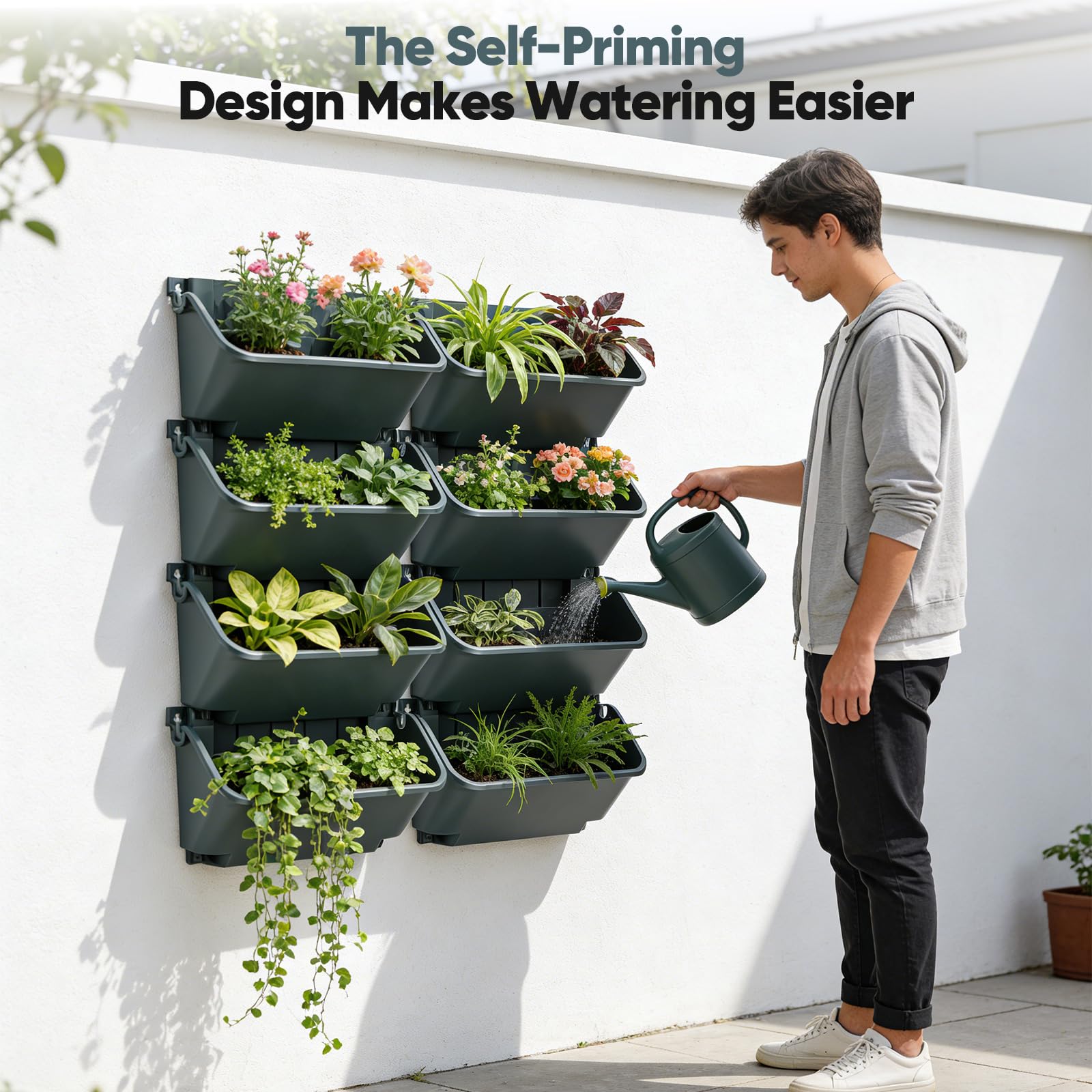 Jardin Vertical, Tour à Plantes avec Poches Suspendues Et 18 Pots Jardinière Murale Verticale Système Culture pour Herbes Fruits Légumes Et Fleurs Mur Végétal Intérieur Et Extérieur (Vert)