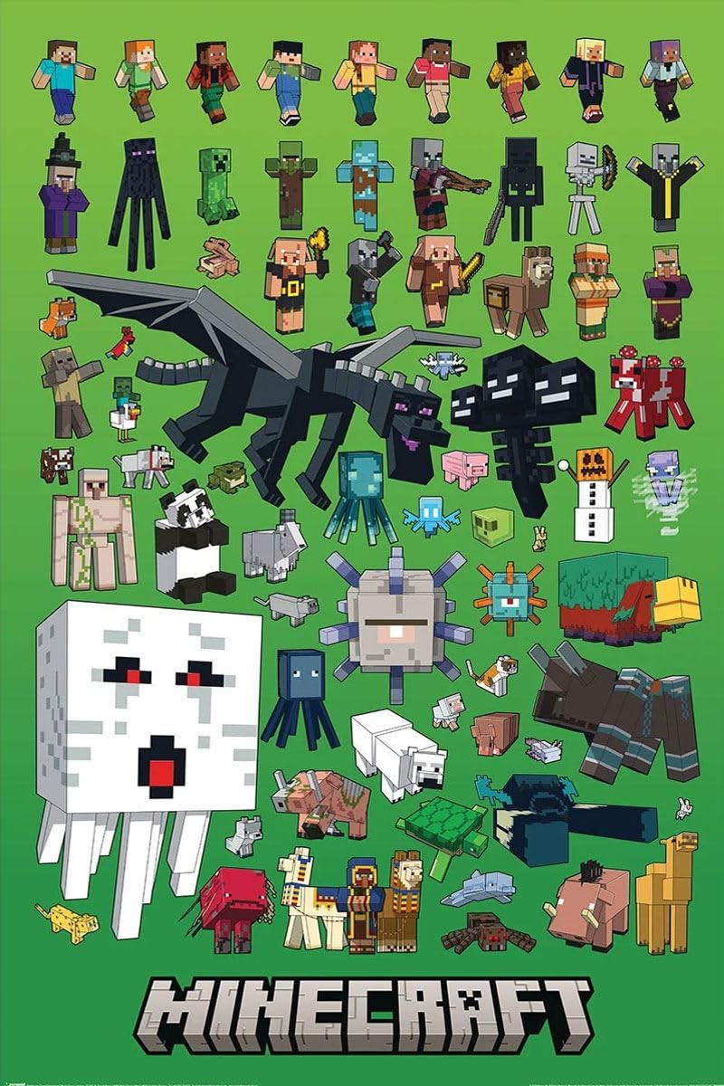 Grindstore Multicolour Minecraft (Character Montage) Maxi Poster - Laminated Large Wall Art Print, Wall Decor, Home Office Classroom Decoration, Gift Idea, Decorative Print 91.5X61cm