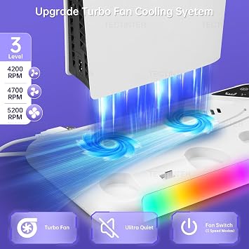 PS5 Slim Konsol Disk/Dijital, Beyaz için Soğutma İstasyonu ve Kontrol Cihazı Şarj İstasyonlu PS5 İnce Stand