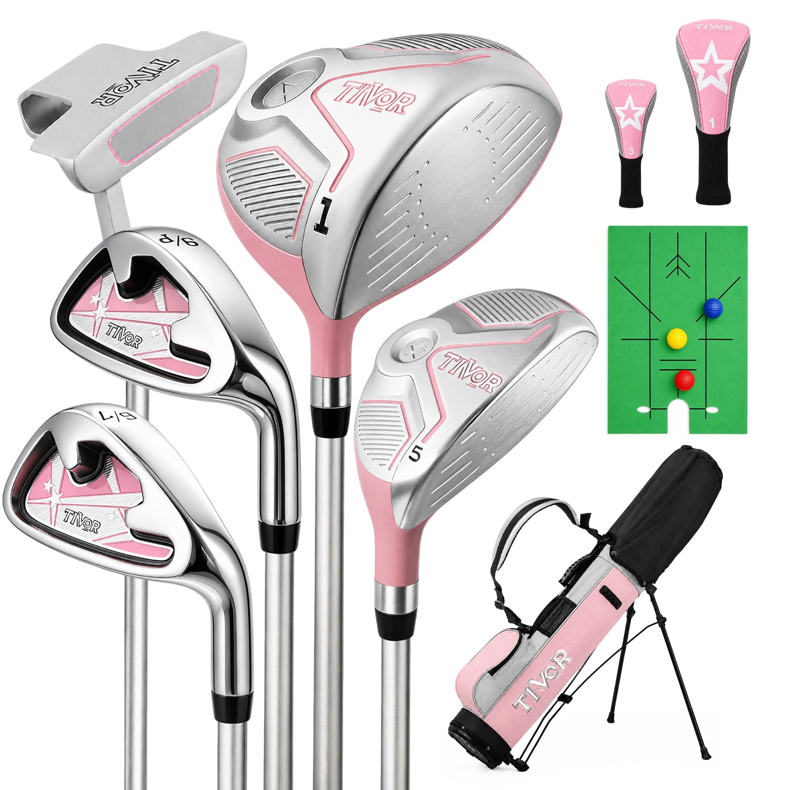 Tivor Kids Golf Clubs Set Pink Left Handed