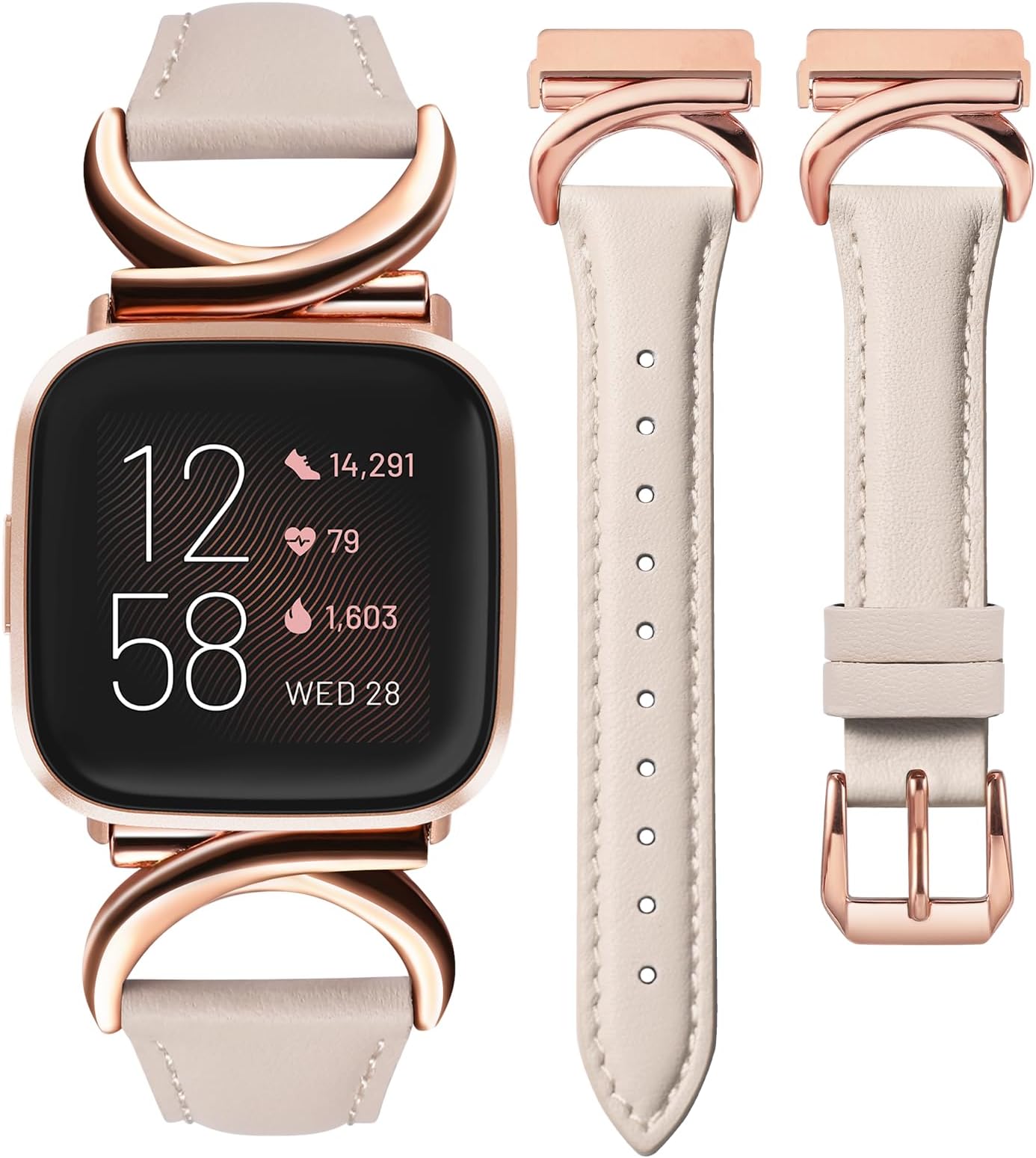 Minyee Leather Band Compatible with Fitbit Versa 2/Fitbit Versa/Versa Lite Bands Women, Slim Thin Dressy Designer Premium Leather Strap with C-Shape Metal Buckle for Versa 2 Smartwatch Accessories