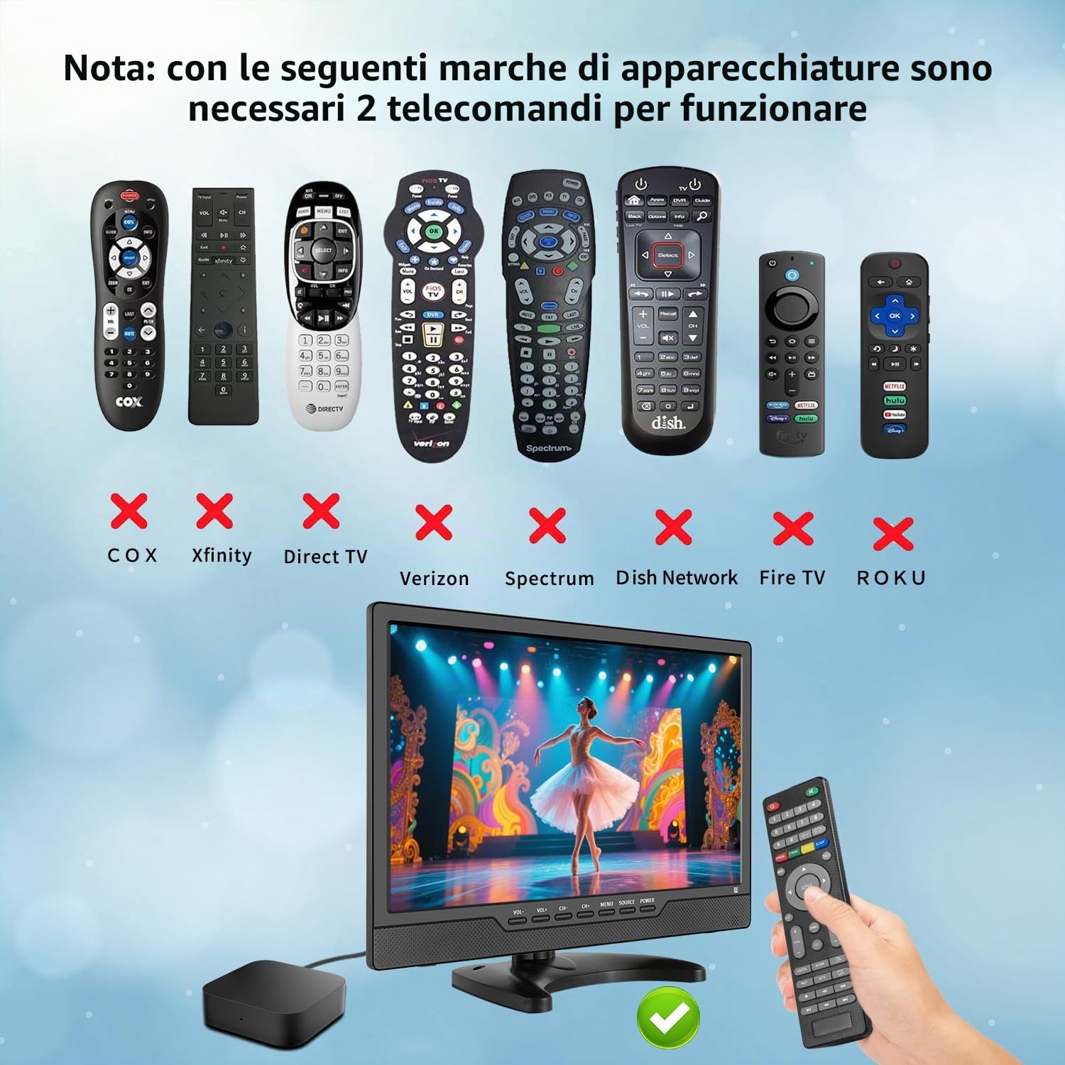 Jexiop TV LED HD da 14 pollici, televisore portatile con ingresso HDMI, sintonizzatore digitale integrato, HDMI/USB/DC-12 pollici, per camera da letto, cucina, camper, include telecomando (nero)