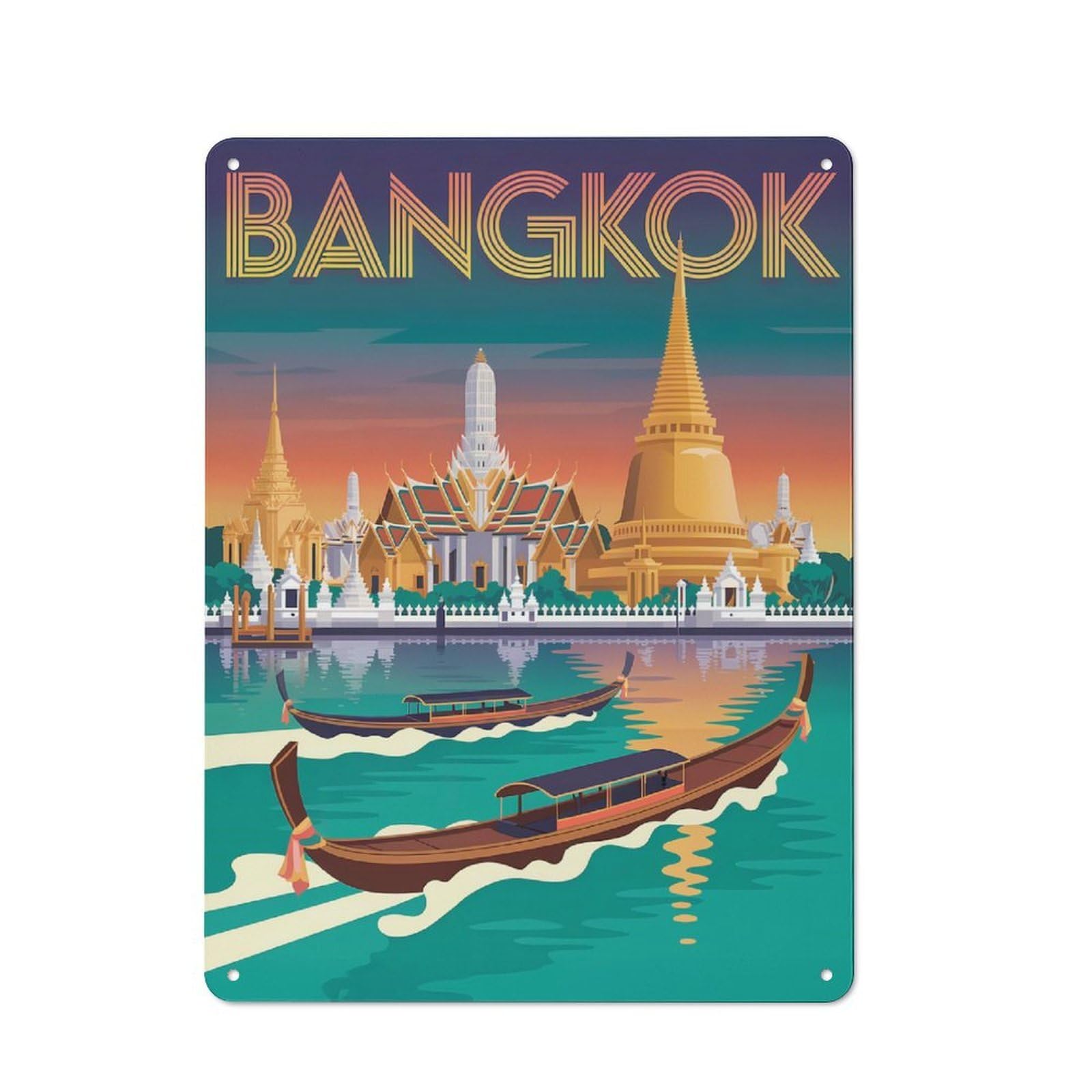Junmoney Style-19 Tin Wall Plaque 40X30cm With Bangkok Travel (2) For Guest Room Or Hallway, A Decorative Christmas Gift For Home Decor Collectors