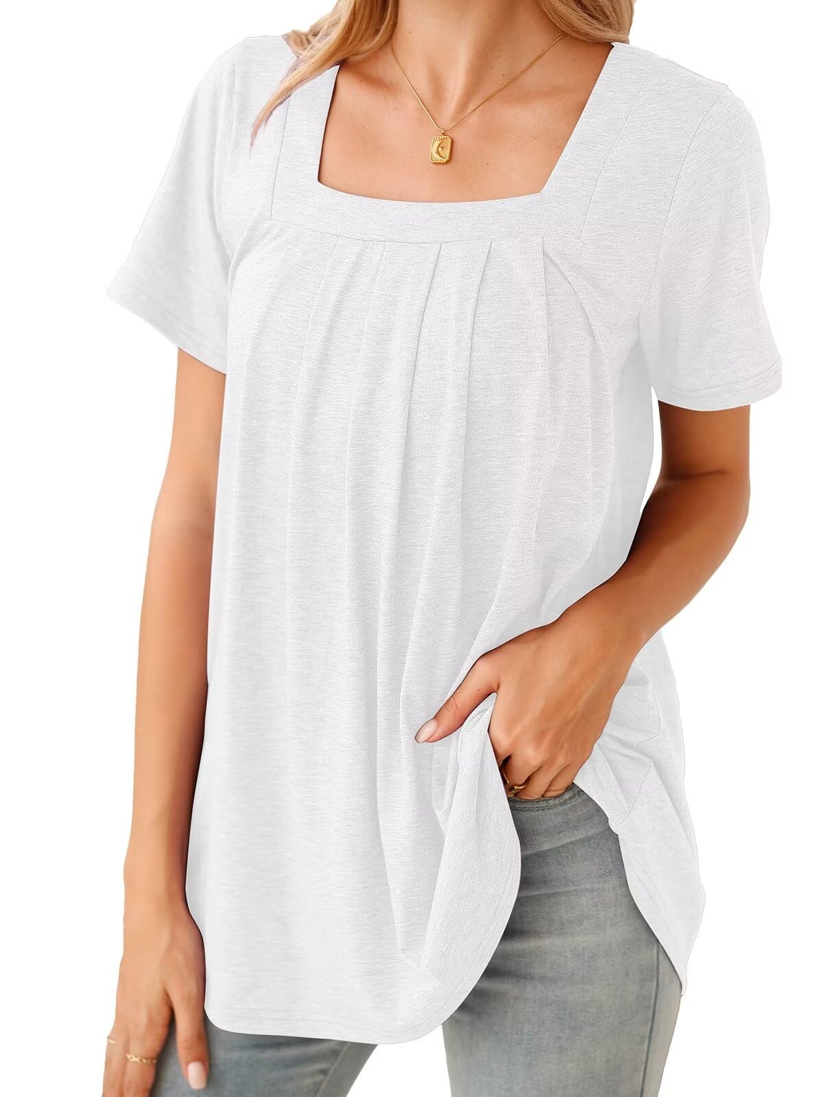 BELAROI Womens Plus Size T Shirts Summer Tops Casual Short Sleeve Square Neck Loose Fit Tunic Blouse