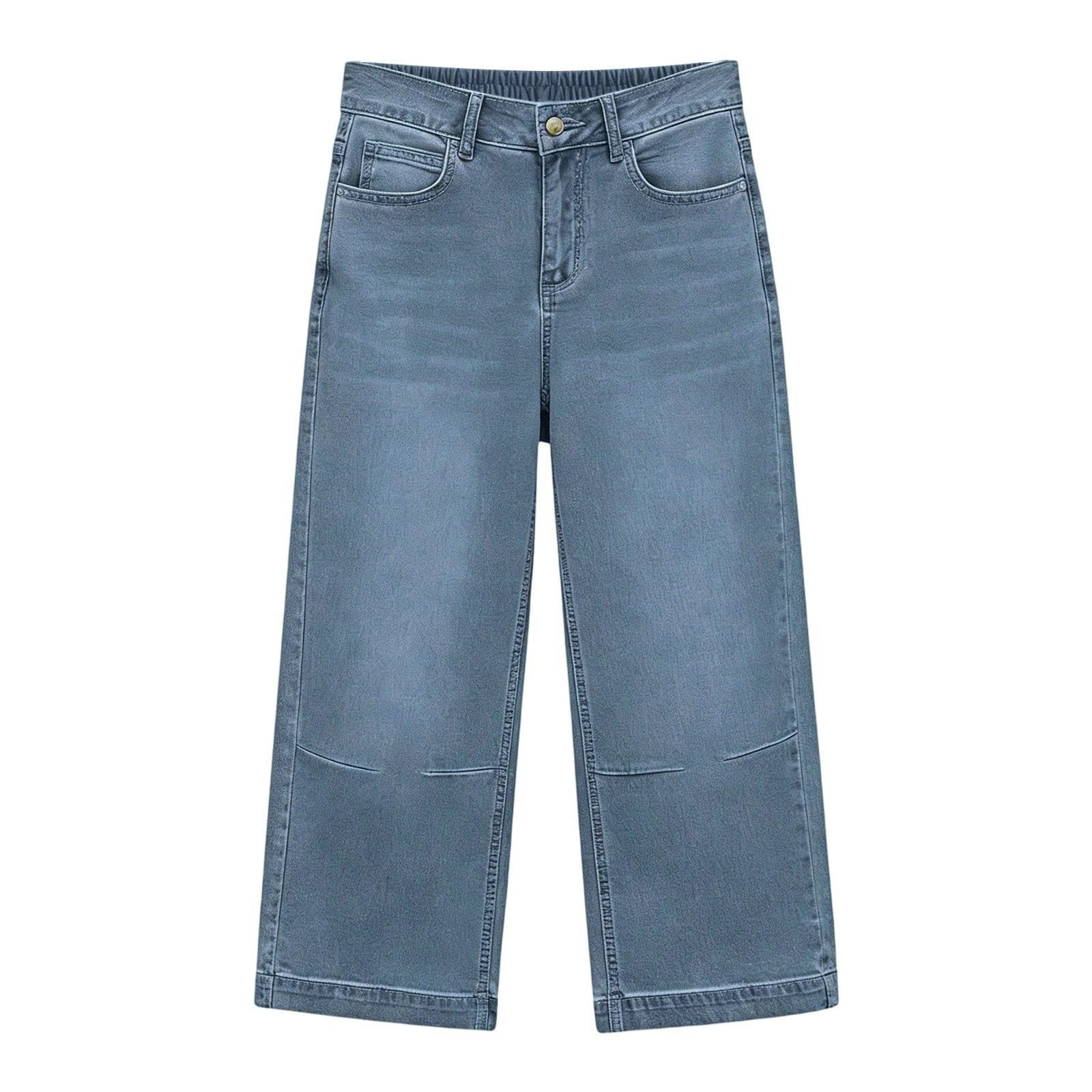Generisch Jean capri décontracté avec jambe large pour un usage quotidien, pantalon stretch confortable avec taille haute, jean court décontracté mode pour femme, idéal pour la saison du printemps