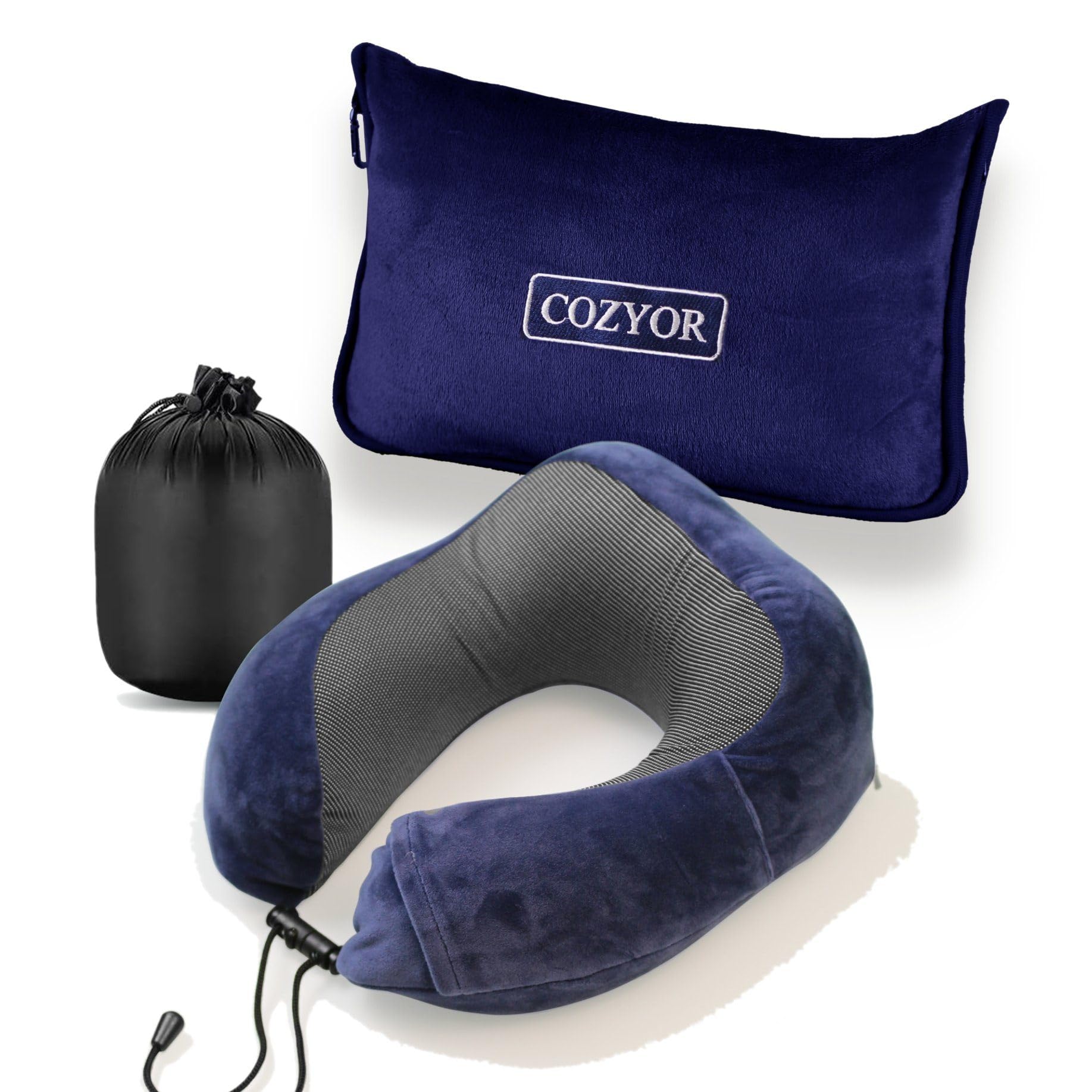 Cozyor Reiseset 2-teilig: Nackenkissen + Reisekissen & Reisedecke 2 in 1 mit Hülle - Ultraleicht & kompakt mit Rucksack-Clip und Kofferbefestigung, Flugzeugdecke 170x100 cm Bahn Auto Flugzeug