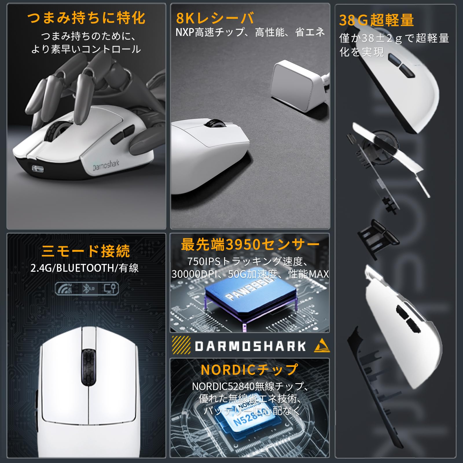 Darmoshark M5 Pro 8K ホワイト ダーモシャーク Amazon | ゲーミングマウス KDSTROE(小さな店)×Darmoshark M5 Pro 4K