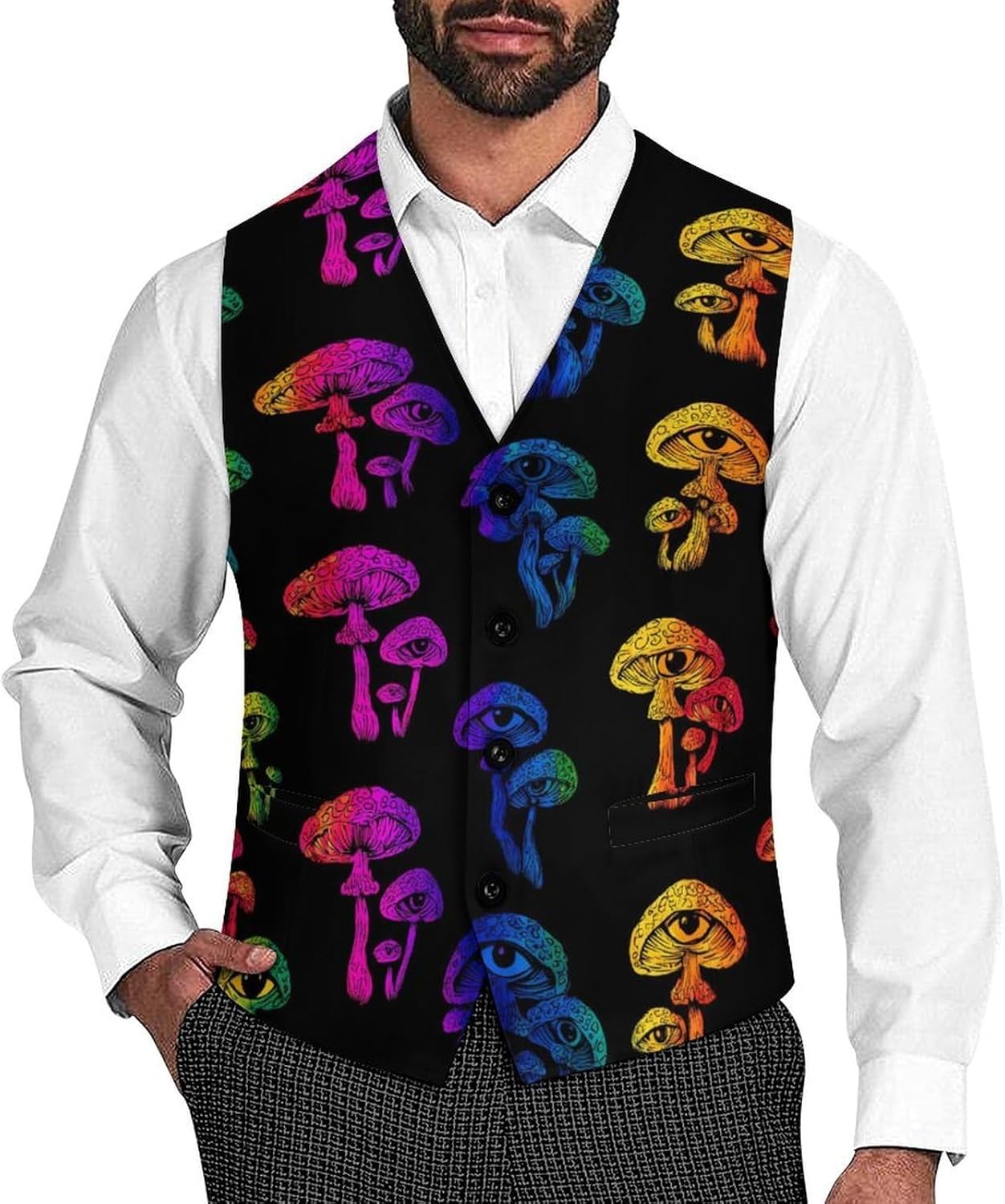 Magic Mushrooms Men's Suit Vest Formal Vests Casual Dress Fit Waistcoat Casual Tuxedo for Business