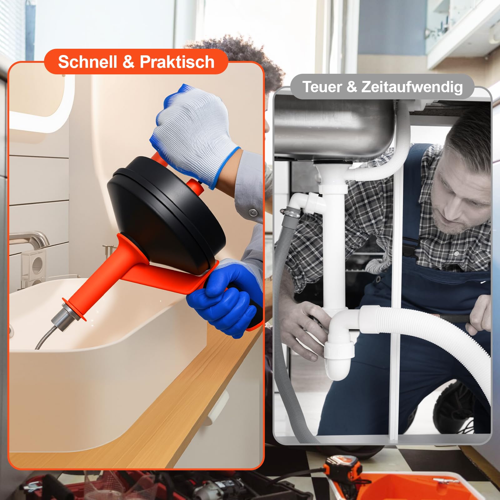 SOARFLY Sonda Sturatubi 10 m, Molla Sturatubi Professionale Manuale & Elettrica con Attacco per Trapano, Stura Lavandini e Scarichi, per Cucina, Bagno, Lavandino