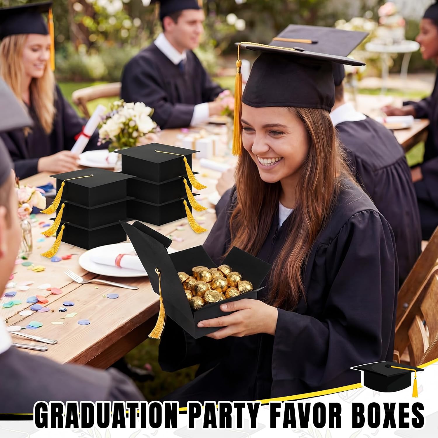 Kolldenn 48 Pack Medium Graduation Cap Gift Box 5.12 x 5.12 Inch Class of 2026 Graduation Party Favors Gift Boxes with Tassel for High School College Graduates Candy Chocolate Cash Checks