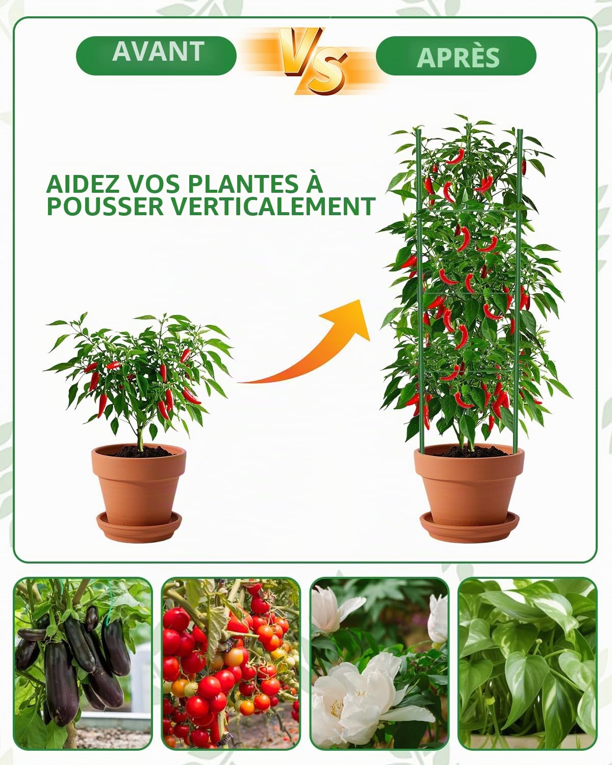 MYMULIKE Lot de 3 Cages à tomates surdimensionnées pour Jardin, Treillis à tomates pour Parterre surélevé, jusqu'à 40 x 130 cm, Support de Plantes de tomates pour Jardin surélevé et légumes grimpants