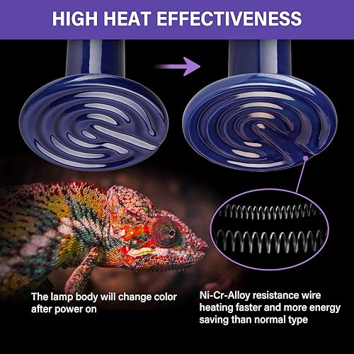 Miniatura 4 de Simple Deluxe Paquete de 2 bombillas de calor de cerámica para reptiles de 150 W, sin luz, termómetro digital LCD para acuario, para anfibios de