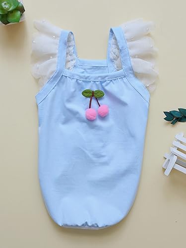 Miniatura 4 de QWINEE Linda camiseta sin mangas para perro, decoración de cereza, manga de perlas de encaje, para gatos, cachorros, camiseta elástica para