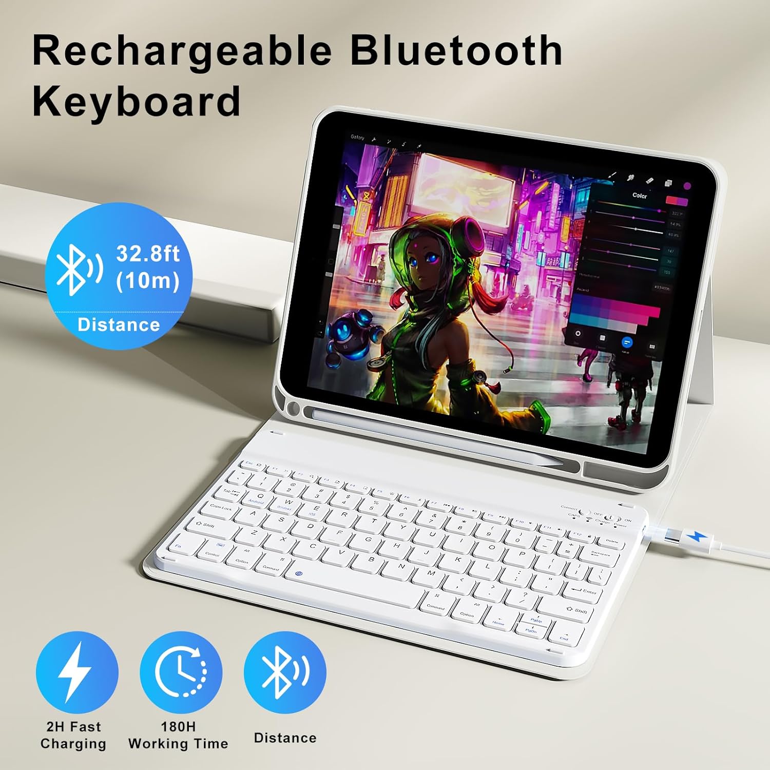 for iPad (A16) 11th/10th Generation Case with Keyboard, 11 Inch/10.9 Inch iPad (2025/2022), Detachable Wireless Bluetooth Keyboard, Stand Folio Cover with Pencil Holder, Cream White - Image 3