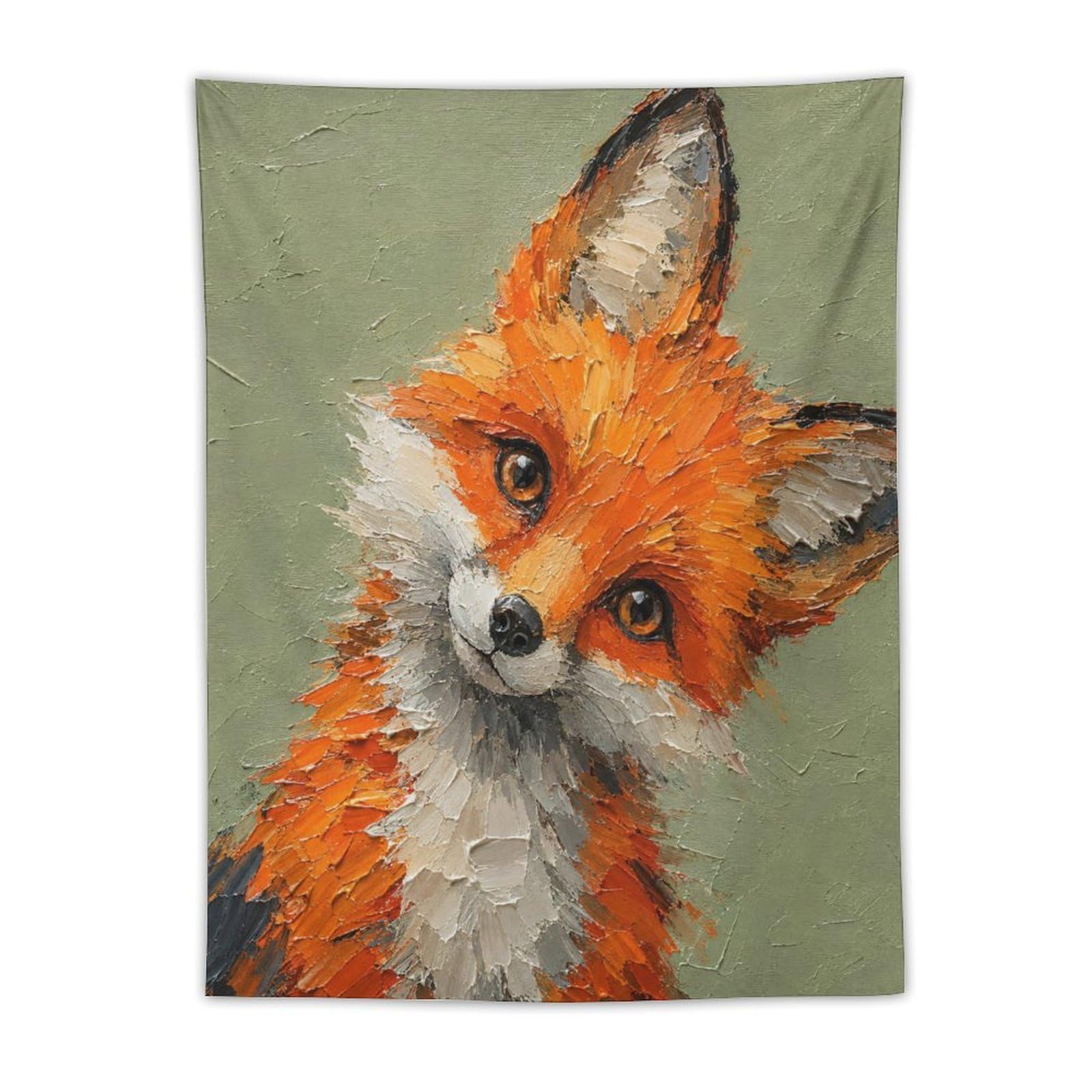 W7C8U2X3 Cute Fox Portrait Wall Tapestry, Realistic Illustration