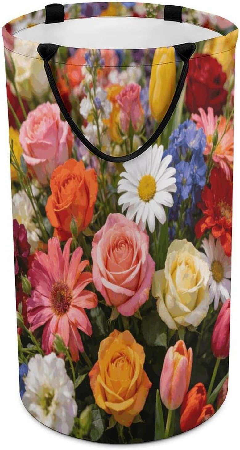 Colorful Fields Laundry Hamper 86L Waterproof Collapsible Clothes Basket with Double Handles Freestanding Foldable Laundry Basket Large Clothes Hamper for Bathroom