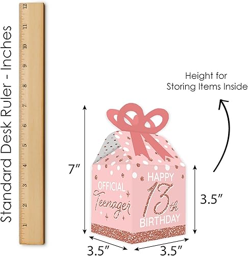 Miniatura 7 de Big Dot of Happiness 13 cumpleaños rosa dorado - Cajas de regalo cuadradas de recuerdos - Cajas de lazo para fiesta de cumpleaños - Juego de 12