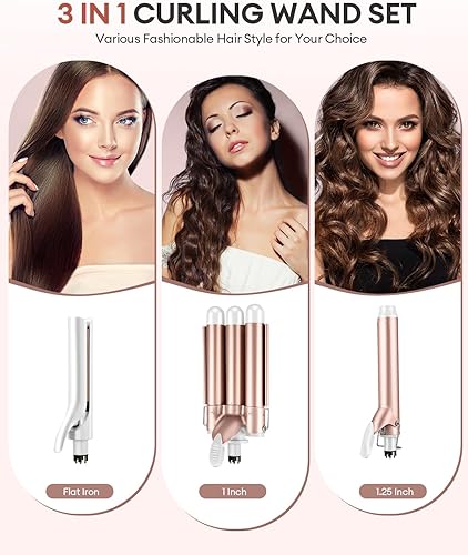 Miniatura 2 de CkeyiN Juego de rizador 3 en 1, juego de rizador intercambiable 3 barriles de pelo + rizador de pelo de 1.260 in + plancha de pelo rizador de pelo