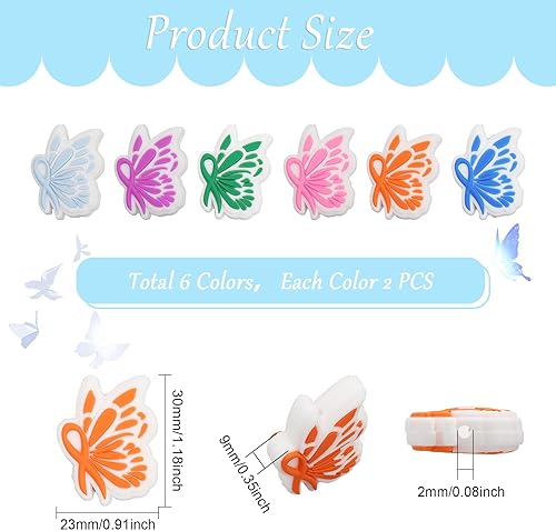 Miniatura 2 de CHGCRAFT 12 cuentas focales de silicona, 6 colores, cinta de mariposa, cuentas espaciadoras para hacer llaveros, pulseras, collares, manualidades