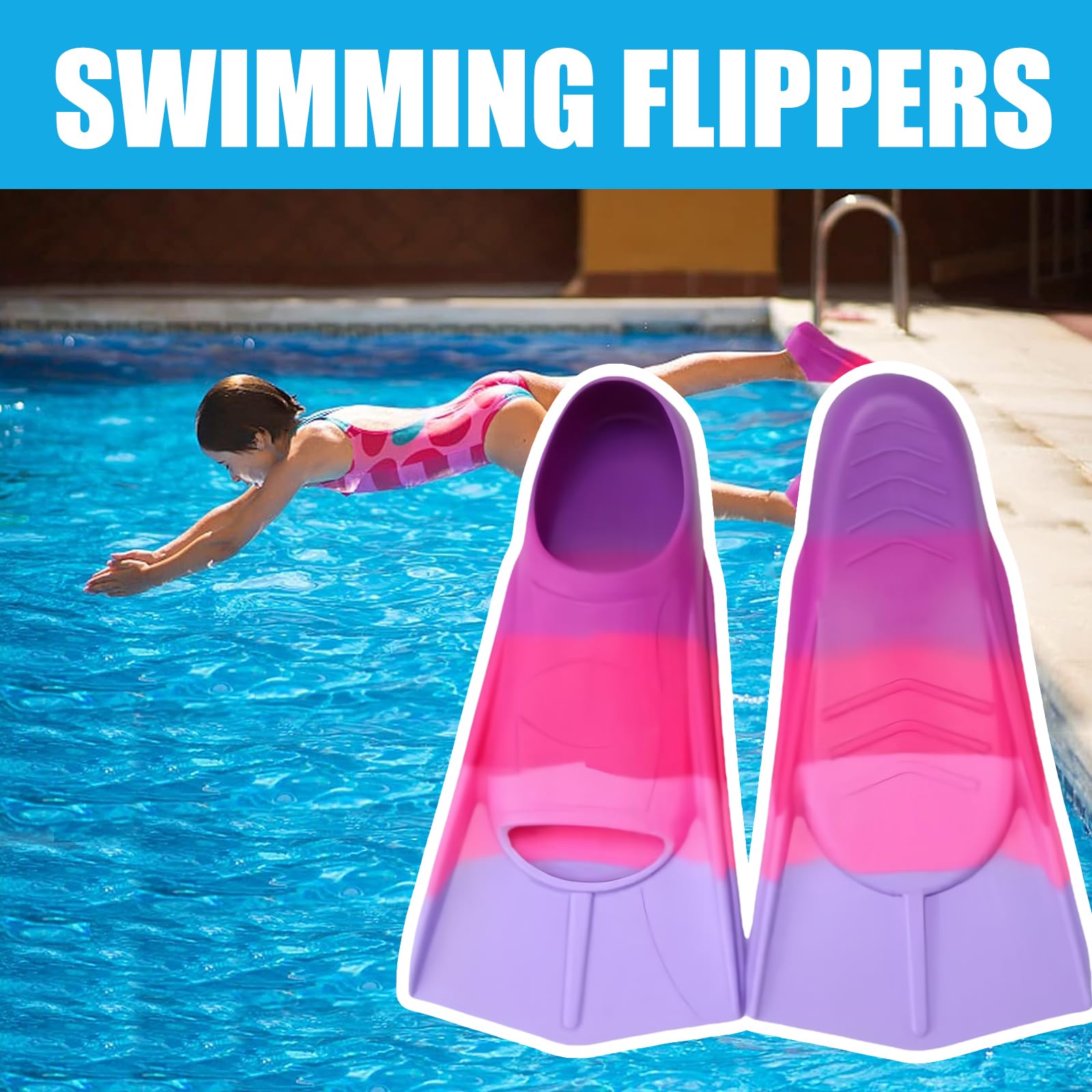 Pinne da nuoto per bambini XXS [30 – 32], 100% silicone, pinne corte, pinne per bambini per allenamento e lap arcobaleno pinne nuoto per bambini carine corte in silicone