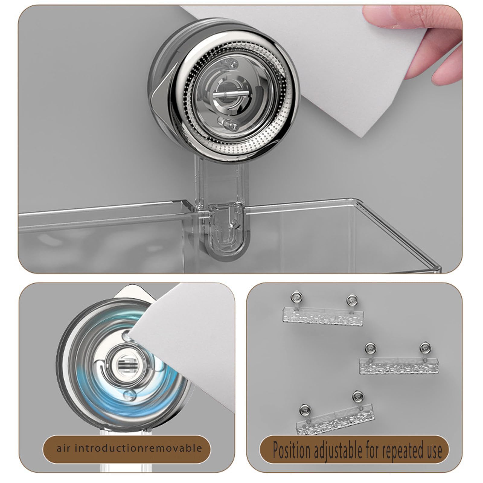 Soporte de almacenamiento de ducha de acrílico transparente para montaje en pared, estante de ventosa corrugado sin perforaciones para nización de baño (juego A+B)